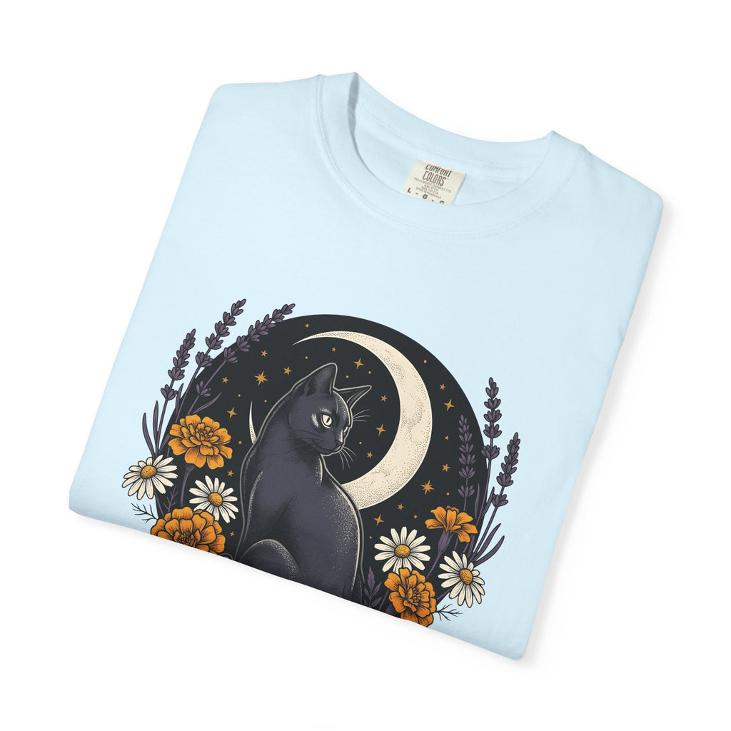 Black Kitten Shirt Cat Flower Gift Women Bohemian Tee Kitten T-Shirt Cat Fan Fauvist Tshirt Floral Graphic Retro Crescent Moon Tshirt