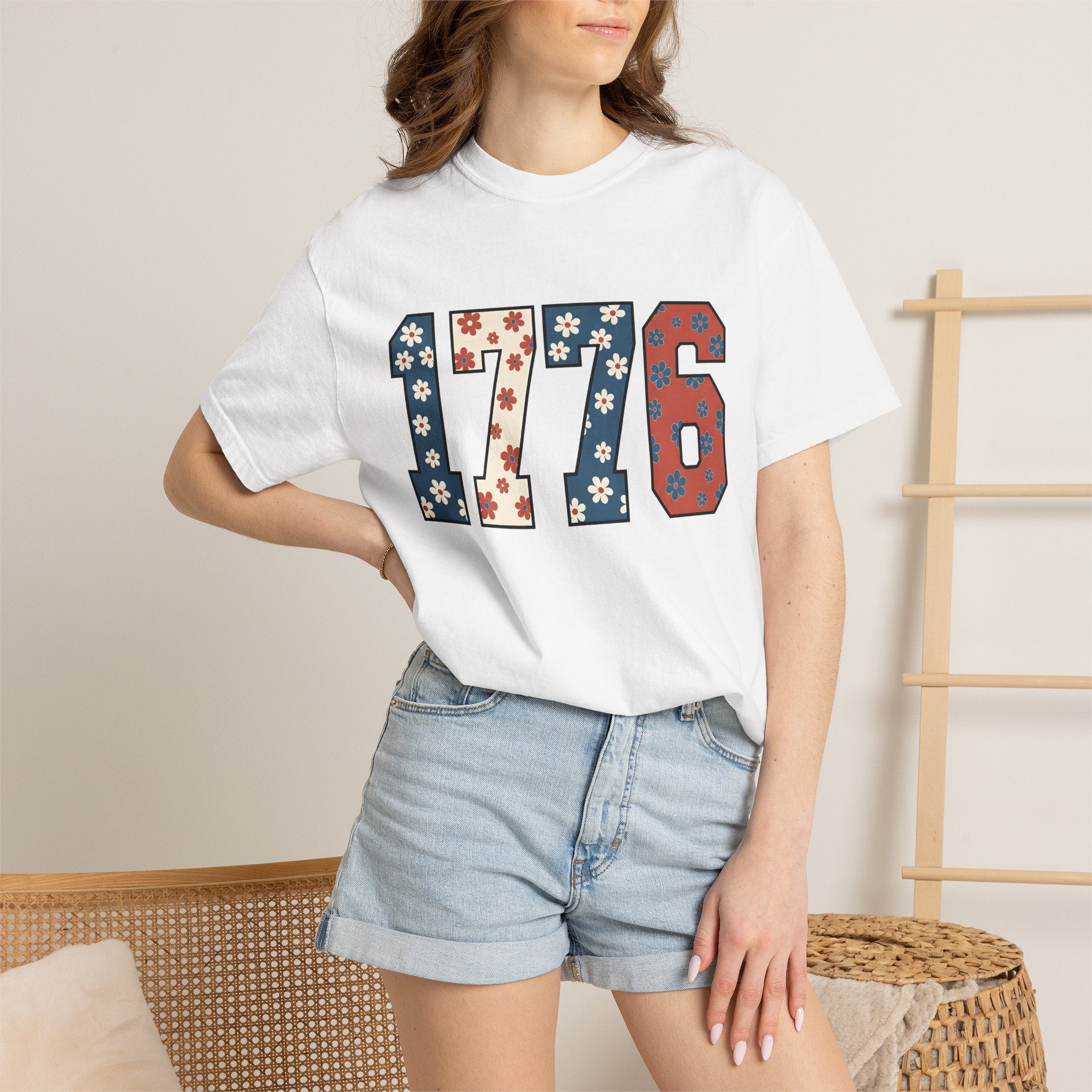 Flag Numbers Shirt America Beachwear Gift Women Botanical Tee Number Flags T-Shirt Patriot Fan Floral Tshirt Coastal Graphic Vintage