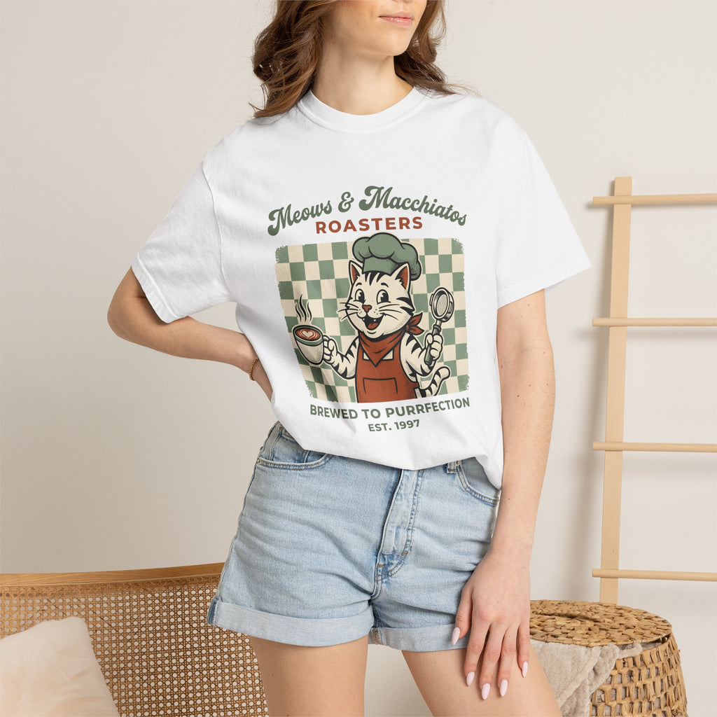 Espresso Cat Shirt Cat Mocha Gift Women Retro Tee Cat T-Shirt Feline Fan Vintage Tshirt Coffee Graphic Hand Drawn Espresso Cup Tshirt