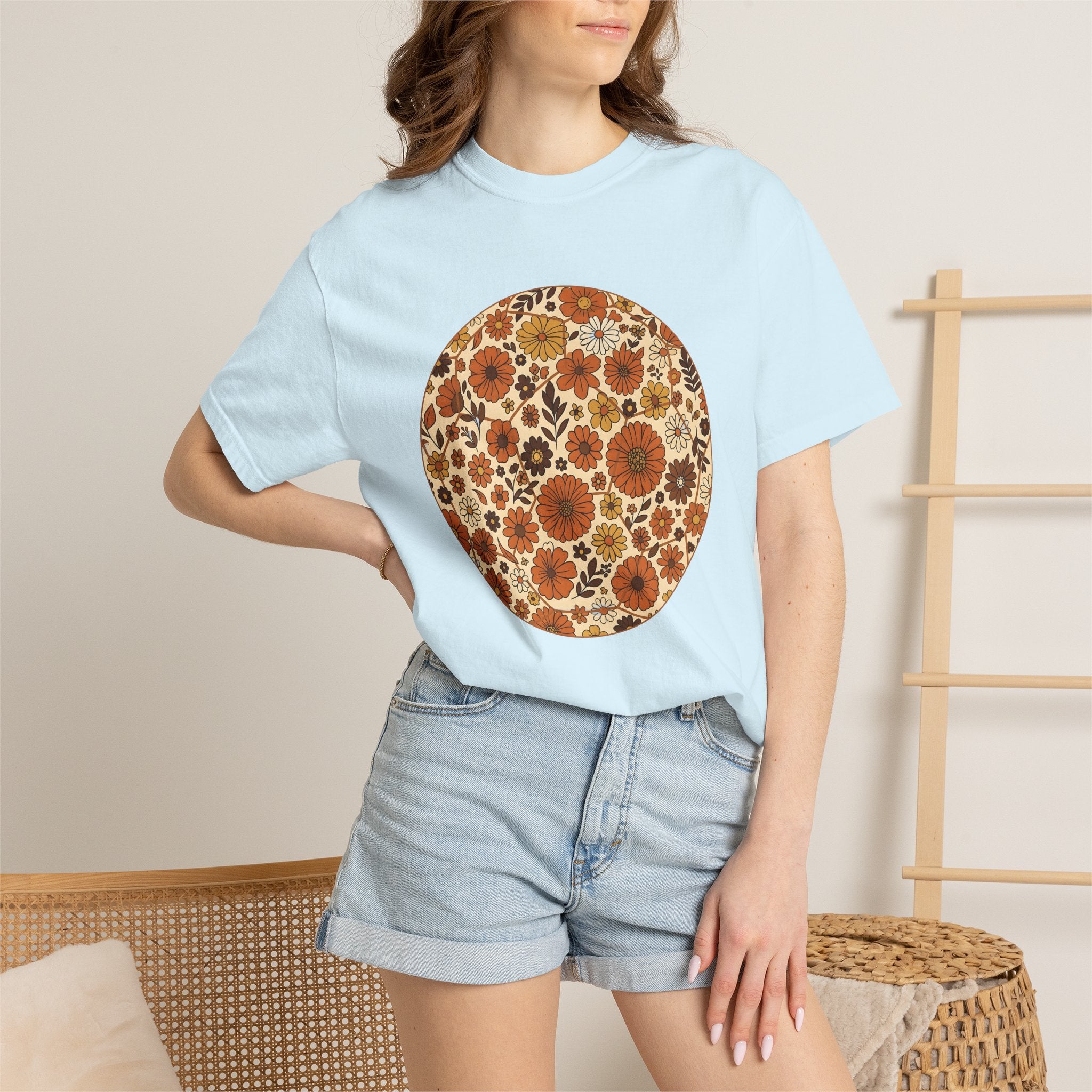 Classic Floral Design Shirt Moms Nature Gift Women Tribal Tee Floral T-Shirt Mother Fan Ethnic Tshirt Outdoor Graphic Mid Century Sunflower