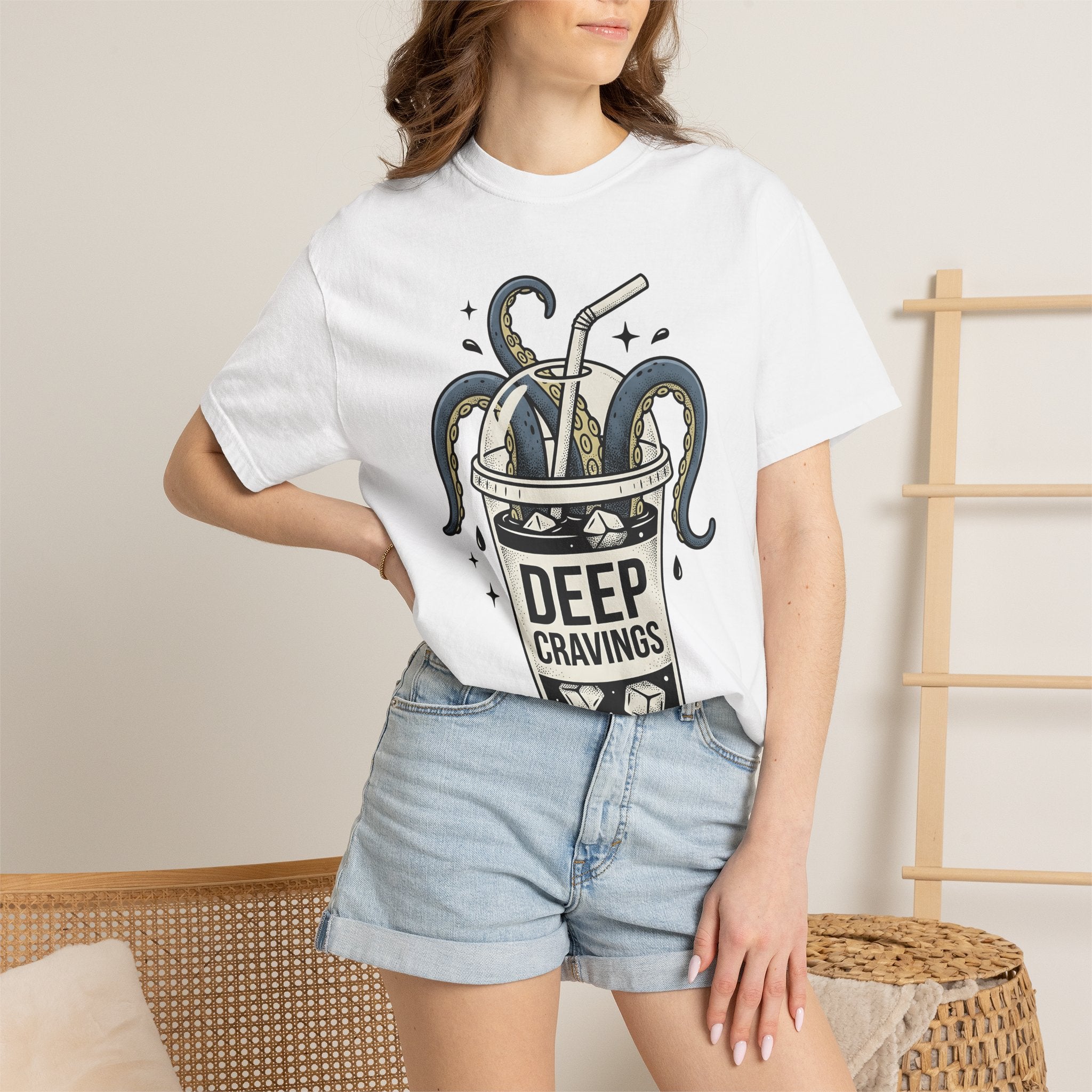 Octopus Cup Shirt Coffee Saltwater Gift Women Cartoon Tee Mug T-Shirt Coffee Fan Cartoon Tshirt Marine Graphic Hand Drawn Ice Cubes Tshirt