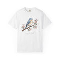 Bluebird Bloom Shirt Boho Chic Wildlife Gift Women Line Art Tee Bluebird T-Shirt Bohemian Fan Illustration Graphic Tshirt Ink Blossom Branch