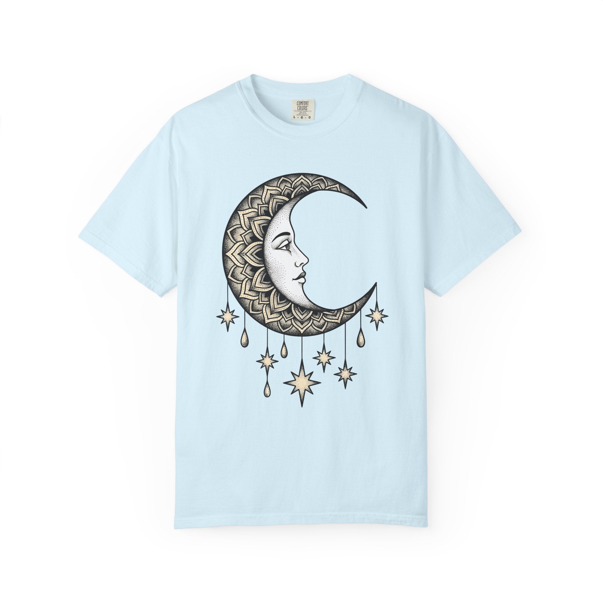 Crescent Moon Shirt Boho Chic Astrology Gift Women Henna Tee Lunar T-Shirt Bohemian Fan Mehndi Tshirt Zodiac Graphic Retro Sparkles Tshirt