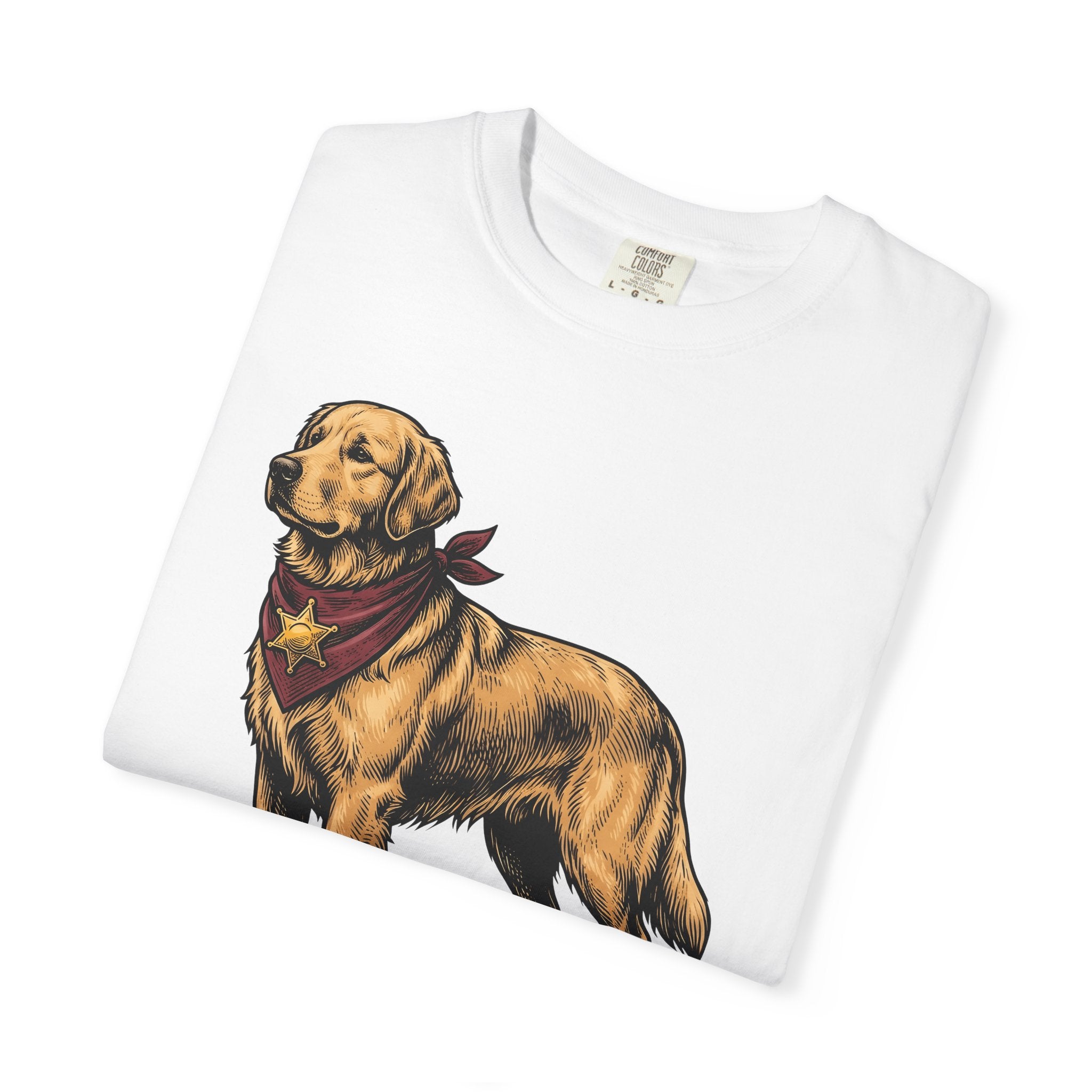 Golden Retriever Shirt Dog Ranch Gift Women Retro Tee Retriever T-Shirt Dog Fan Vintage Tshirt Farm Graphic Line Art Sheriff Badge Tshirt