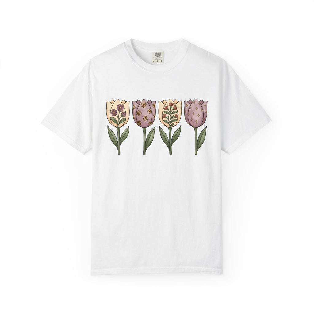 Tulip Bouquet Shirt Easter Blossom Gift Women Tribal Tee Flower Arrangement T-Shirt Spring Fan Floral Tshirt Bloom Graphic Painterly Flower