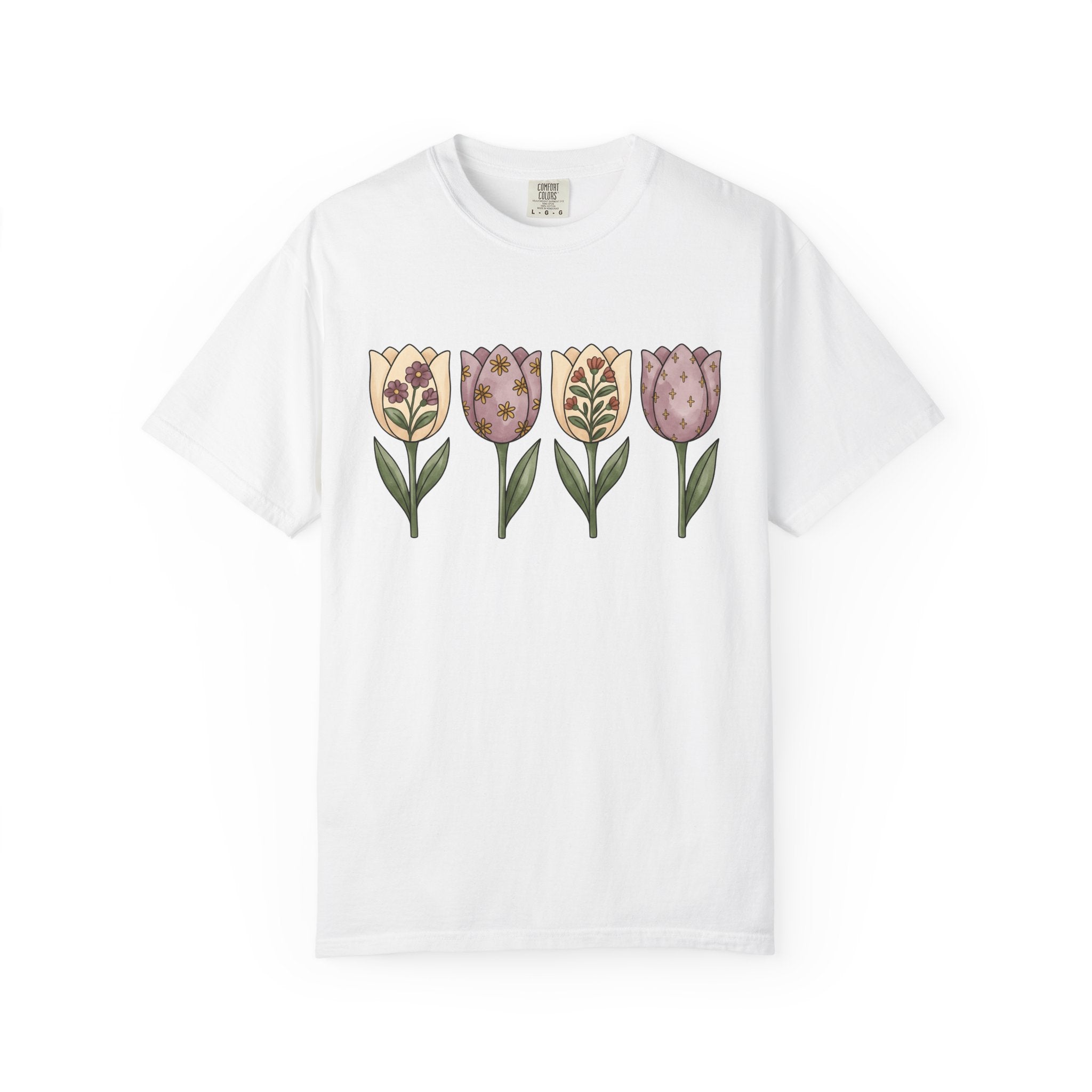 Tulip Bouquet Shirt Easter Blossom Gift Women Tribal Tee Flower Arrangement T-Shirt Spring Fan Floral Tshirt Bloom Graphic Painterly Flower
