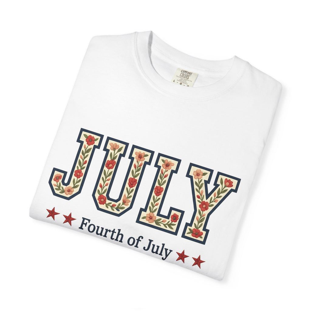 Floral Letters Shirt 4th Of July Patriotic Gift Women Embroidered Tee Alphabet T-Shirt Independence Fan Handmade Tshirt American Graphic