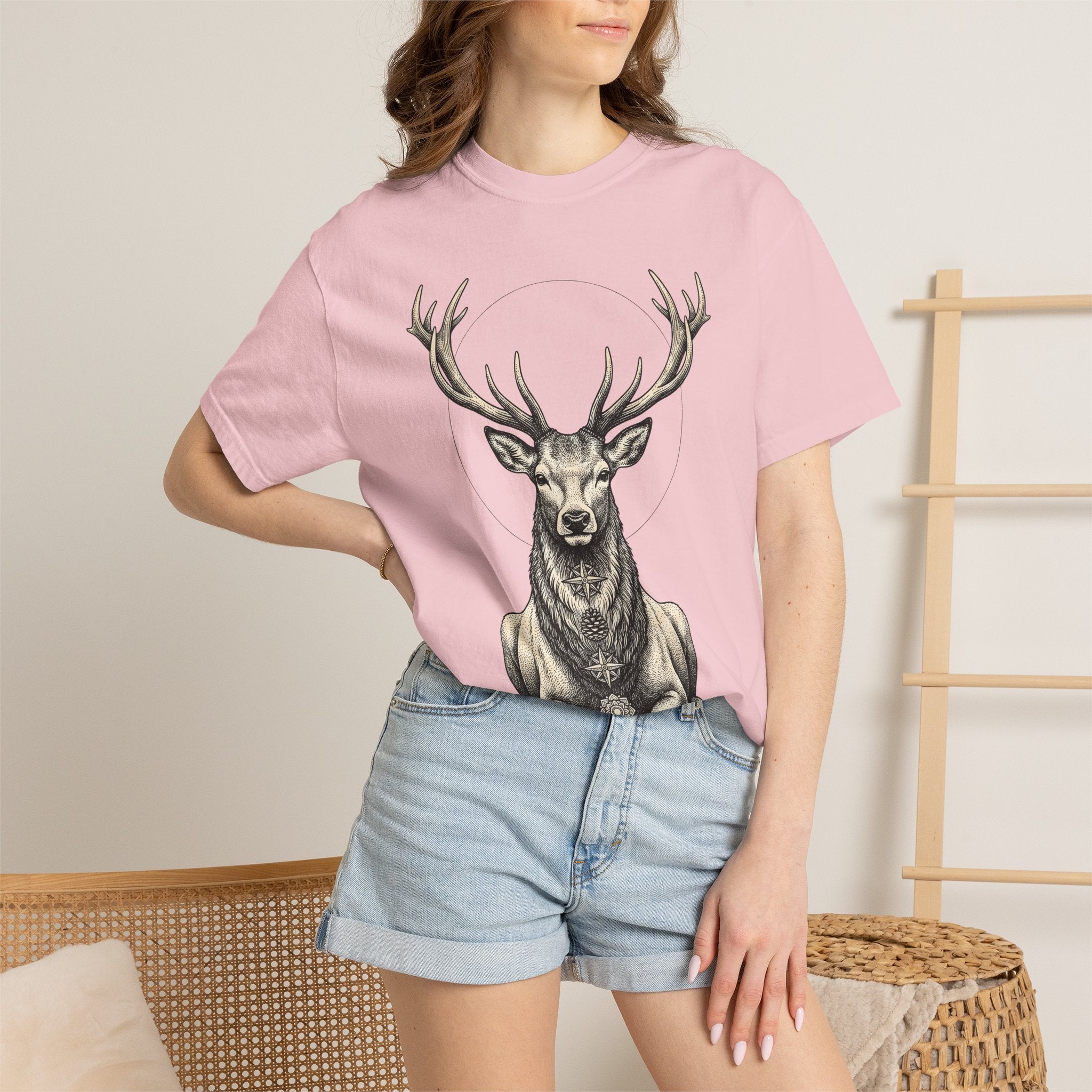 Buck Deer Shirt Animal Wildlife Gift Women Modern Boho Tee Stag T-Shirt Wildlife Enthusiast Bohemian Tshirt Conservation Graphic Retro Lotus