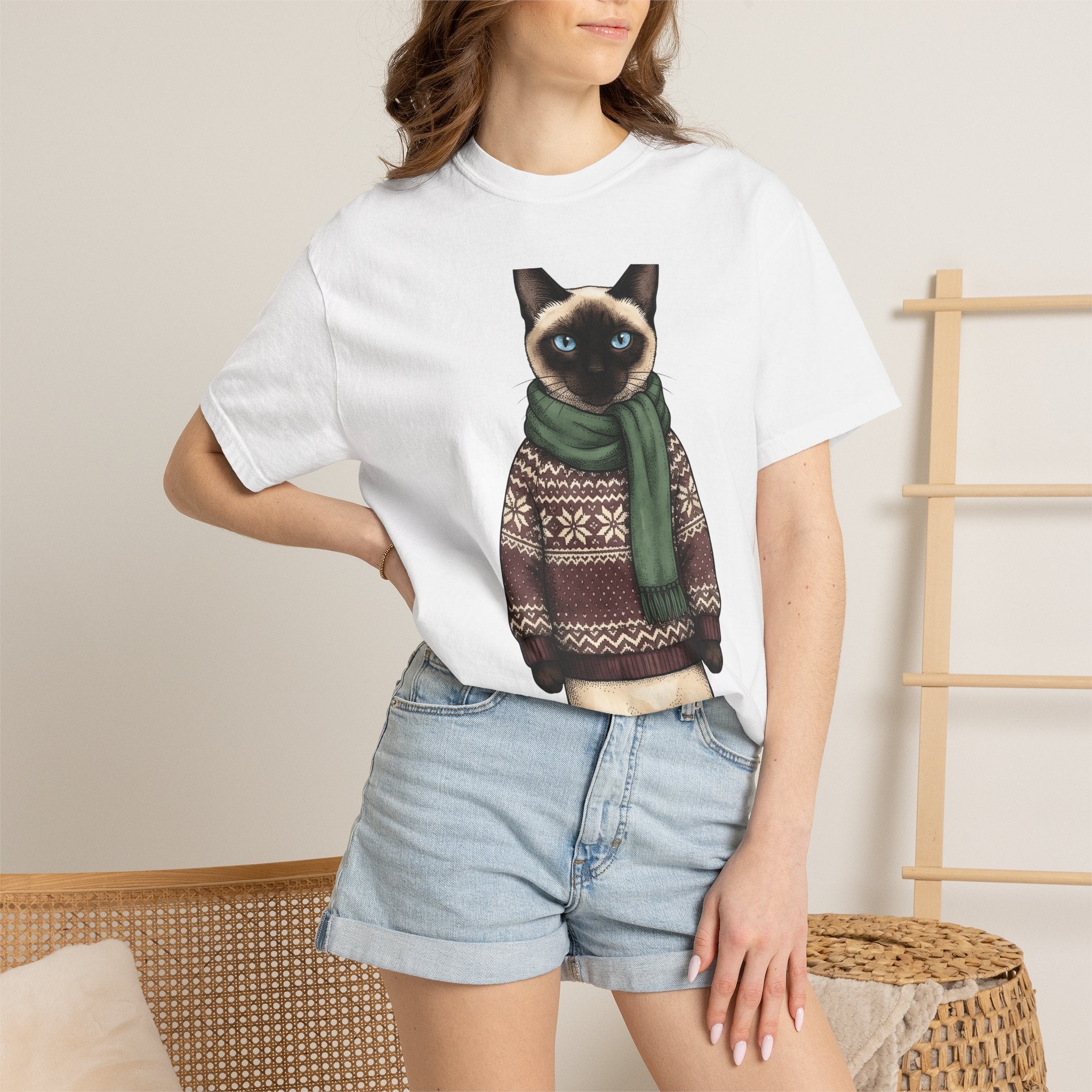 Siamese Kitten Shirt Cat Clothing Gift Women Sketch Tee Kitten T-Shirt Cat Fan Drawing Design Retro Pullover Tshirt