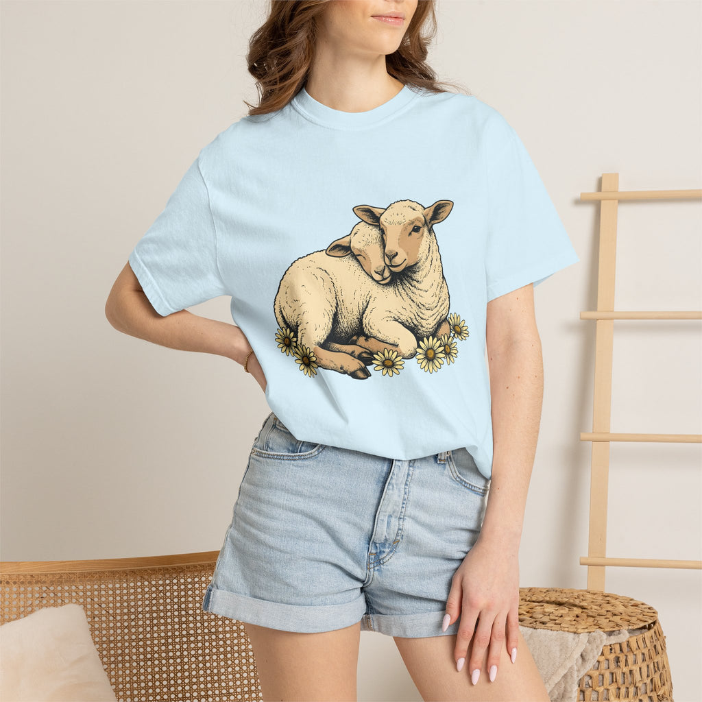 Young Lambs Shirt Easter Pets Gift Women Line Art Tee Lamb T-Shirt Easter Fan Baby Sheep Tshirt Animal Graphic Classic Flower Bouquet Tshirt