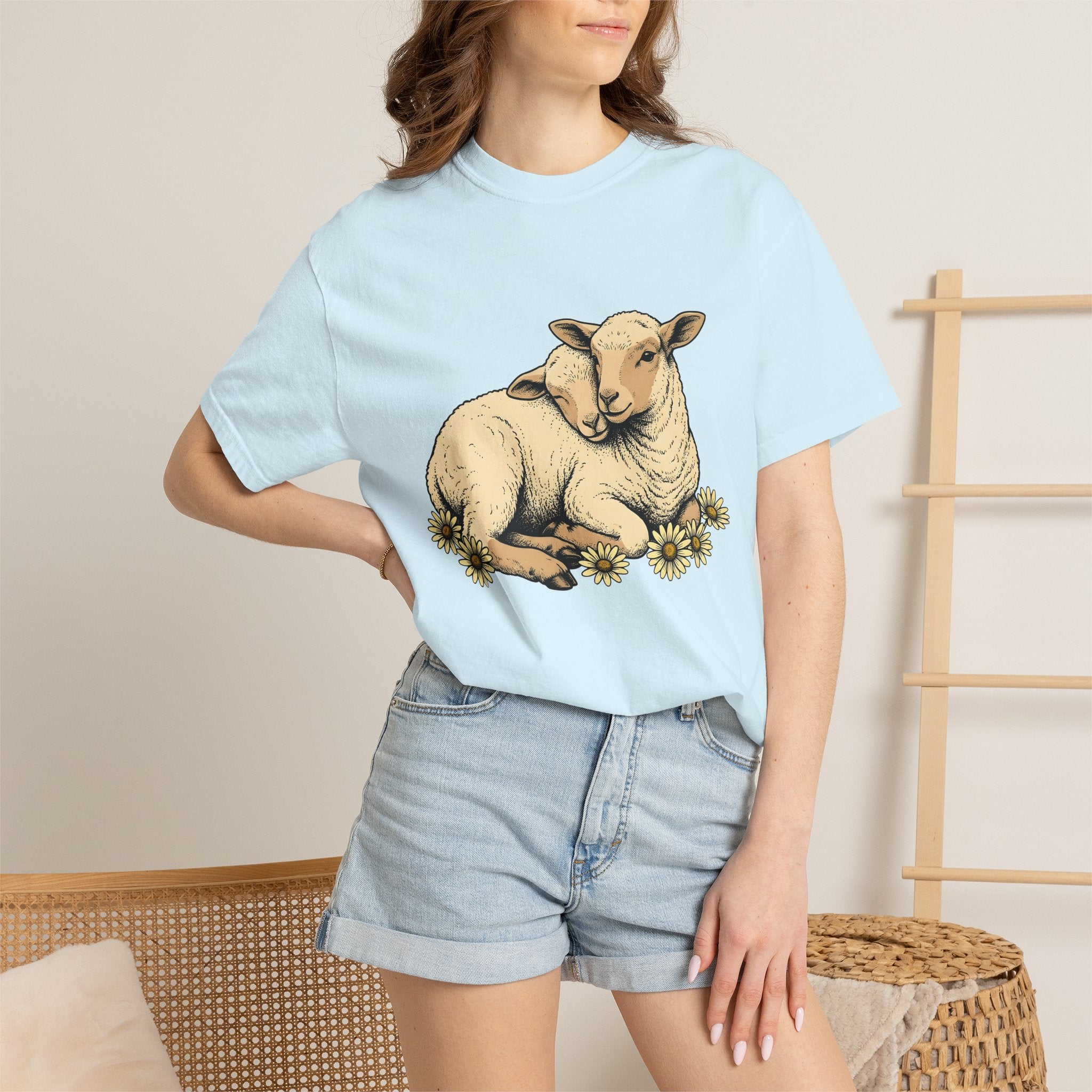 Young Lambs Shirt Easter Pets Gift Women Line Art Tee Lamb T-Shirt Easter Fan Baby Sheep Tshirt Animal Graphic Classic Flower Bouquet Tshirt
