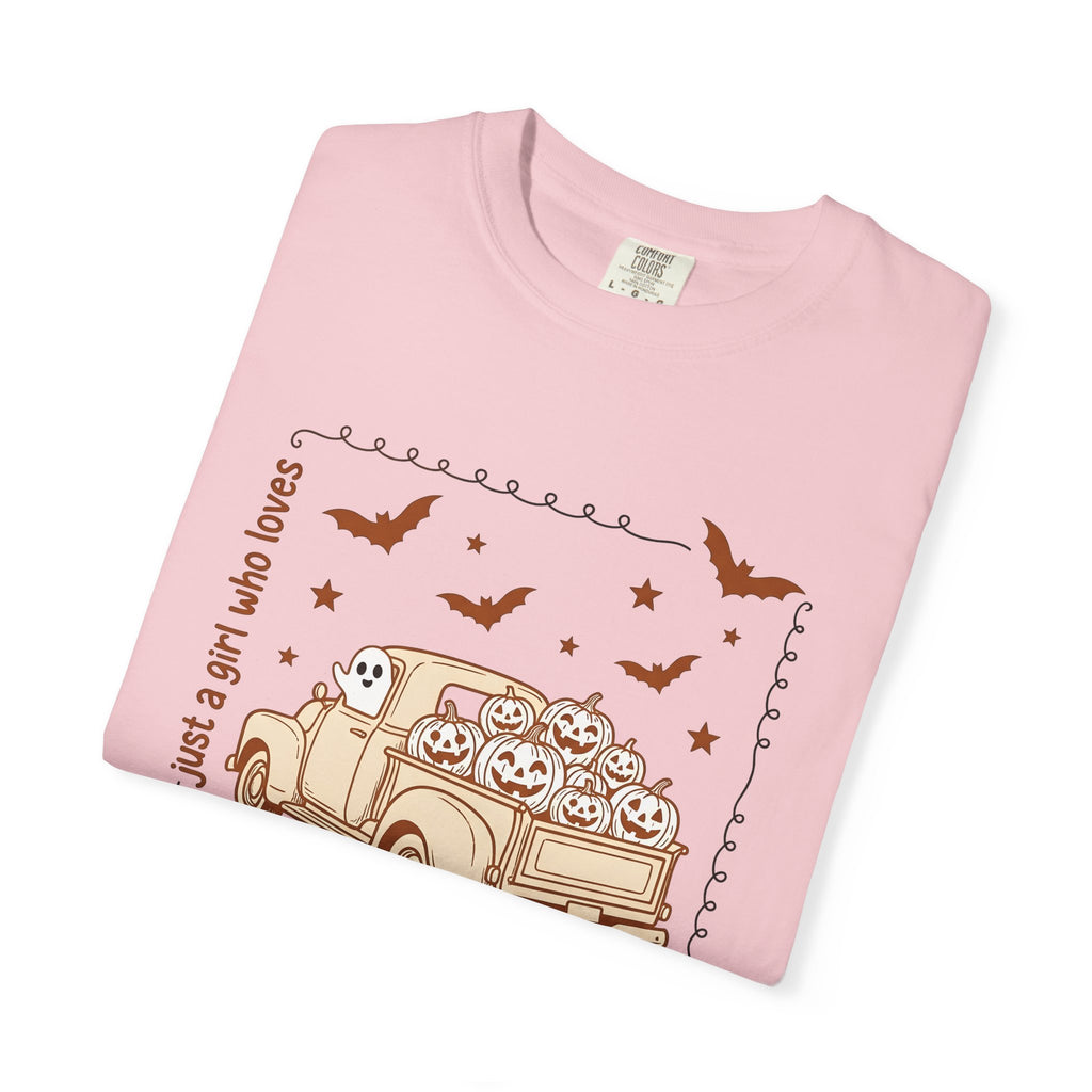 Vintage Truck Pumpkins Shirt Halloween Fall Gift Women Doodle Tee Pumpkins T-Shirt Halloween Fan Gourd Graphic Autumn Design Retro Ghost