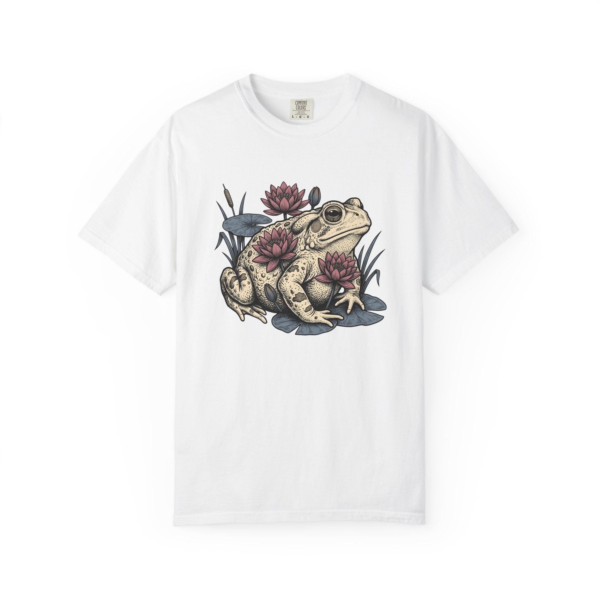 Frog Lily Pad Shirt Animals & Flowers Environment Gift Women Naturalistic Tee Toad T-Shirt Wildlife Fan Realistic Tshirt Eco Graphic Sketch