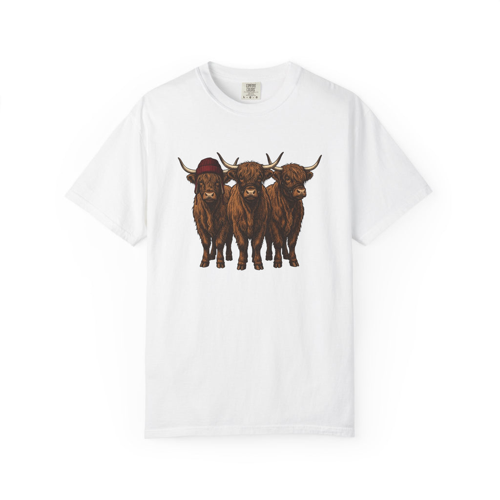 Scottish Cattle Trio Shirt Christmas Livestock Gift Women Cartoon Tee Cow T-Shirt Xmas Fan Comic Tshirt Farm Graphic Rustic Winter Cap
