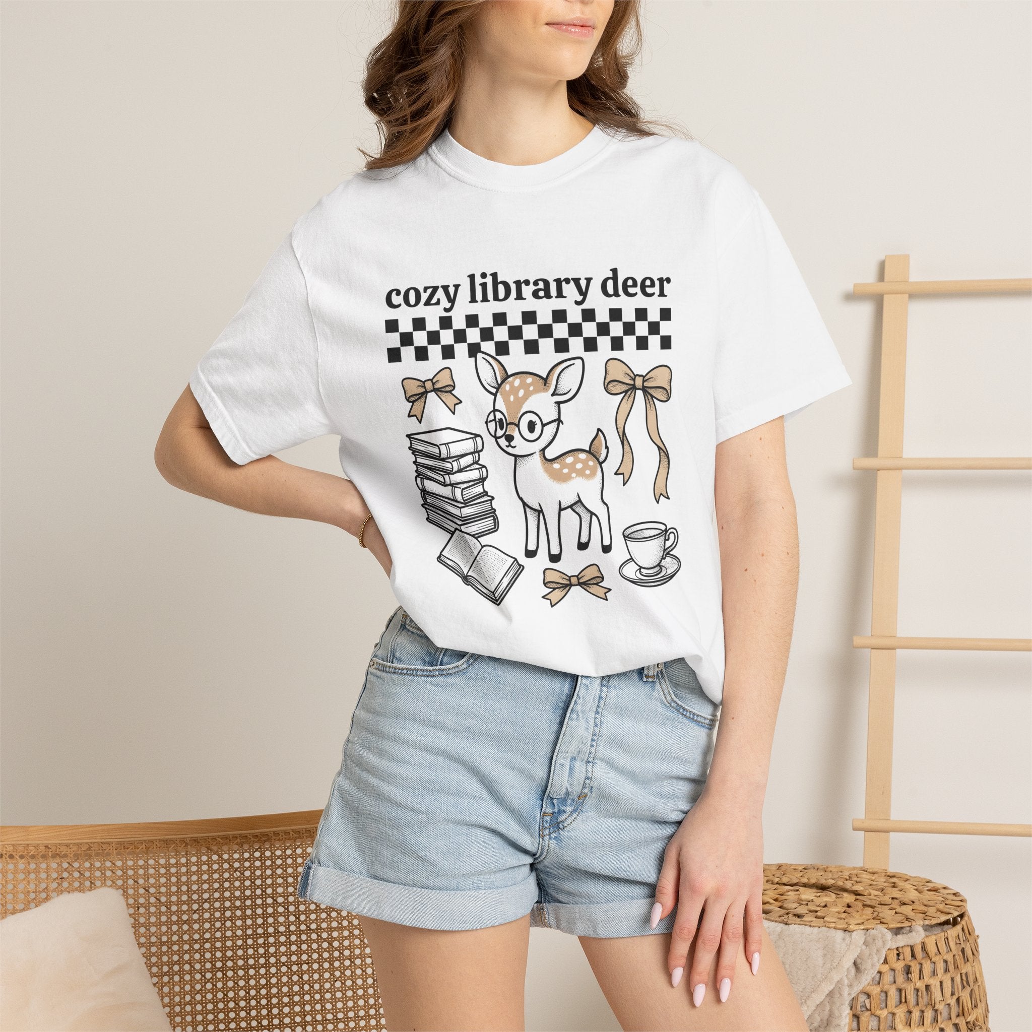 Stag Glasses Shirt Book Wildlife Gift Women Sweet Tee Spectacles T-Shirt Bibliophile Fan Specs Tshirt Animal Graphic Old-School Stacked