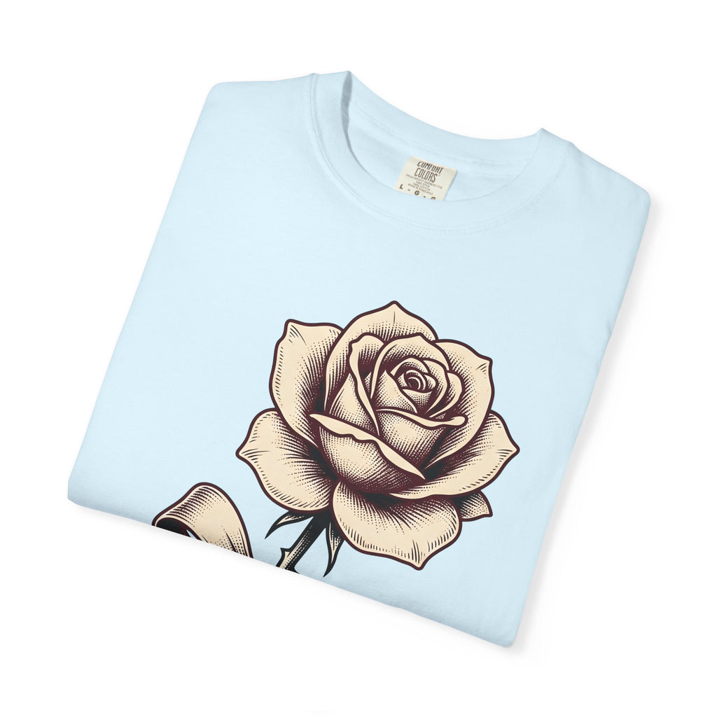 Rose Blossom Shirt Floral Nature Gift Women Antique Tee Flower T-Shirt Botanical Enthusiast Vintage Tshirt Wilderness Graphic Outline Tie