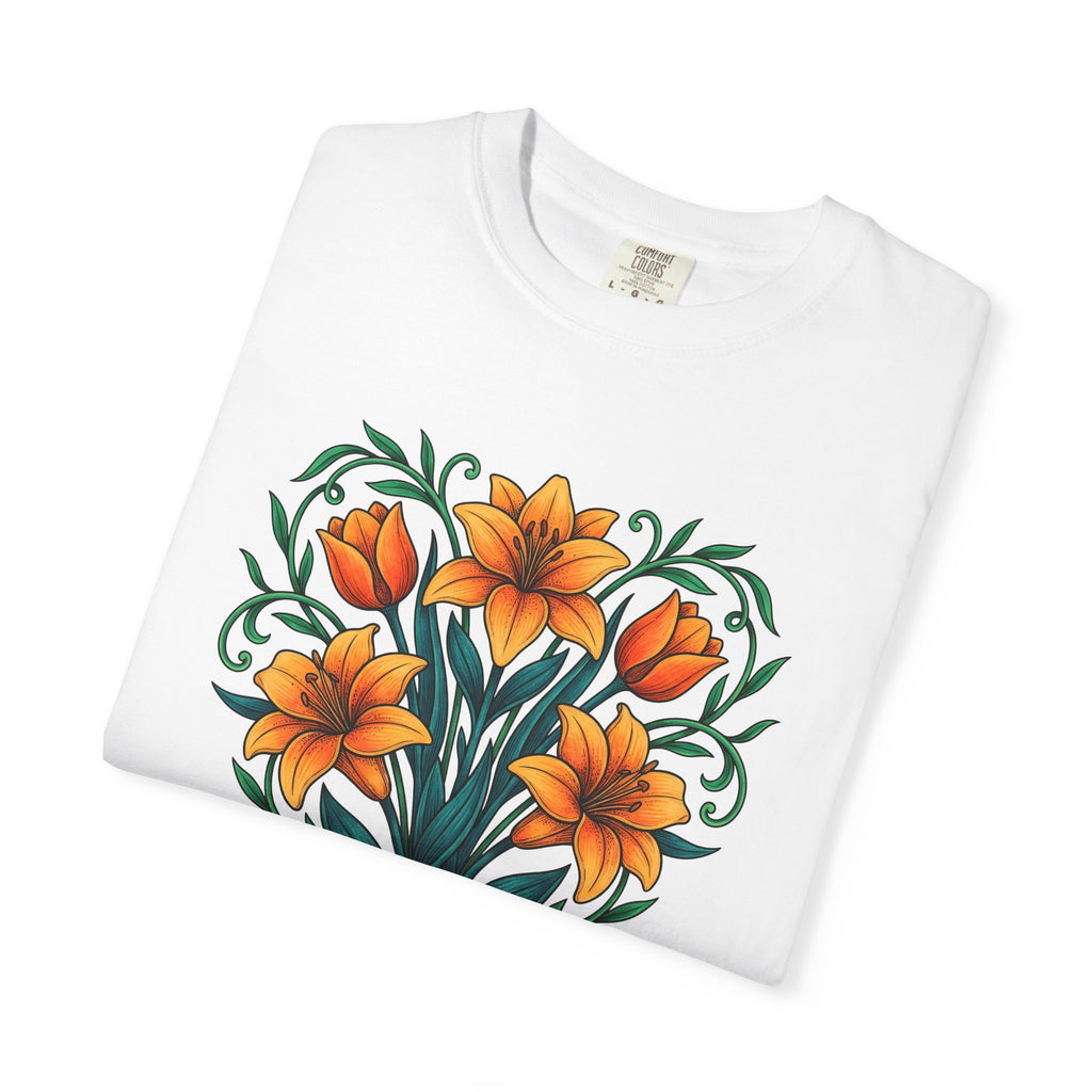 Fresh Lily Stems Shirt Easter Bouquet Gift Women Garden Sketch Tee Lily T-Shirt Spring Fan Sketchbook Tshirt Floral Graphic Line Art Plant