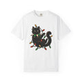 Black Cat Shirt Christmas Pet Gift Women Vintage Tee Cat T-Shirt Xmas Fan Retro Tshirt Animal Graphic Hand Drawn Christmas Lights Tshirt