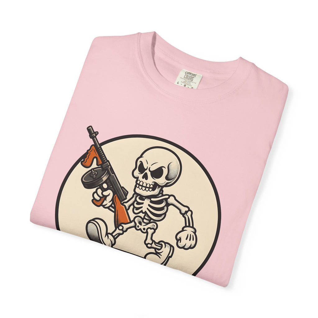 Skull Mobster Shirt Halloween Bones Gift Women Comic Tee Gangster T-Shirt Horror Fan Cartoon Tshirt Skeleton Graphic Vintage Machine Gun