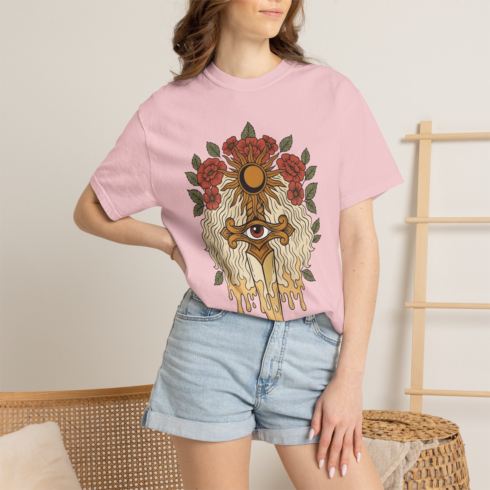 Eye Knife Sun Shirt Boho Chic Spirituality Gift Women Traditional Tee Symbol T-Shirt Bohemian Enthusiast Classic Tshirt Mystical Graphic