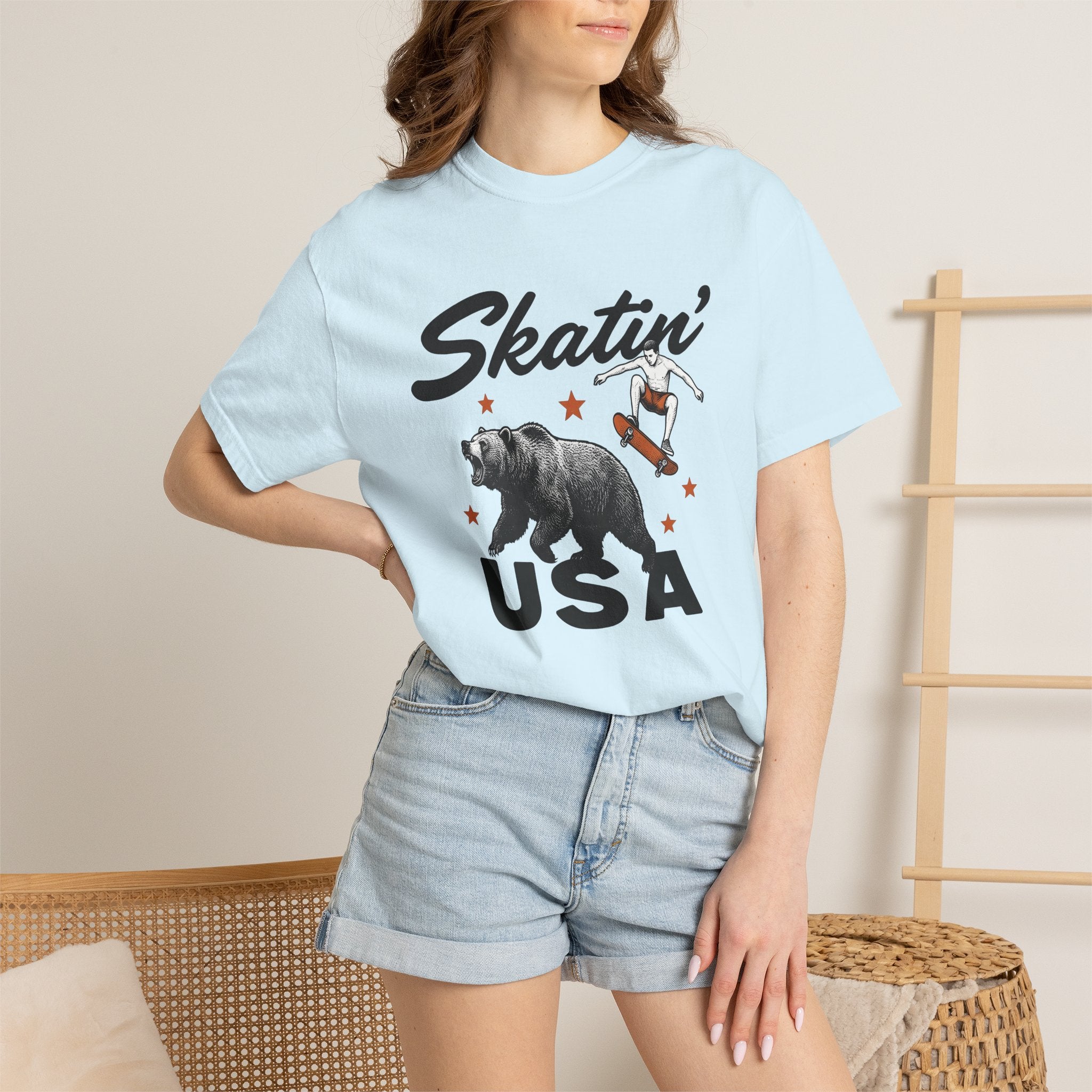 Skateboarding Bear Shirt America Skate Gift Women Sketch Tee Bear T-Shirt American Fan Illustrated Tshirt Skateboard Graphic Line Art