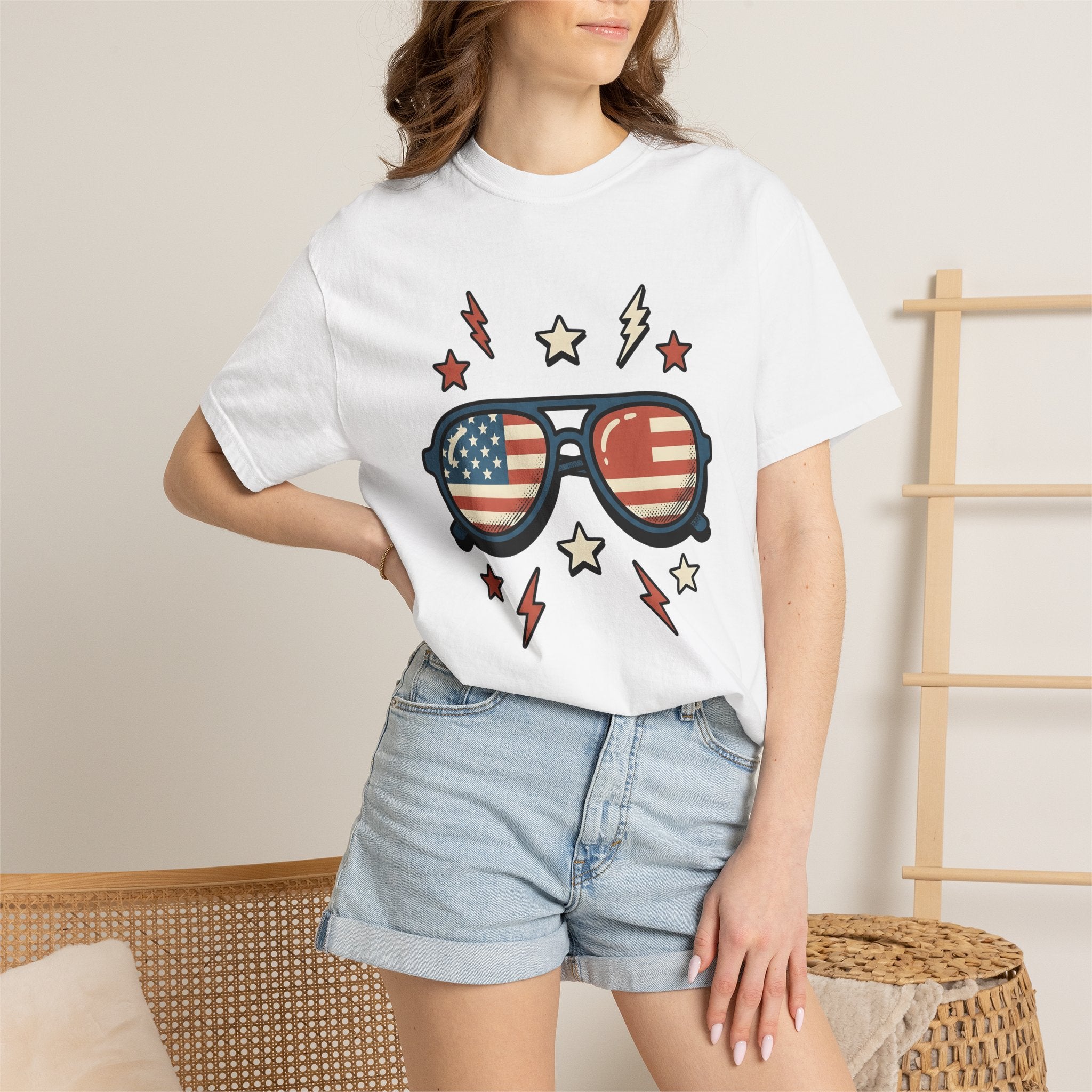 Independence Sunglasses Shirt 4th Of July Vacation Gift Women Cartoon Tee Shades T-Shirt Fireworks Fan Cool Tshirt Getaway Graphic Design