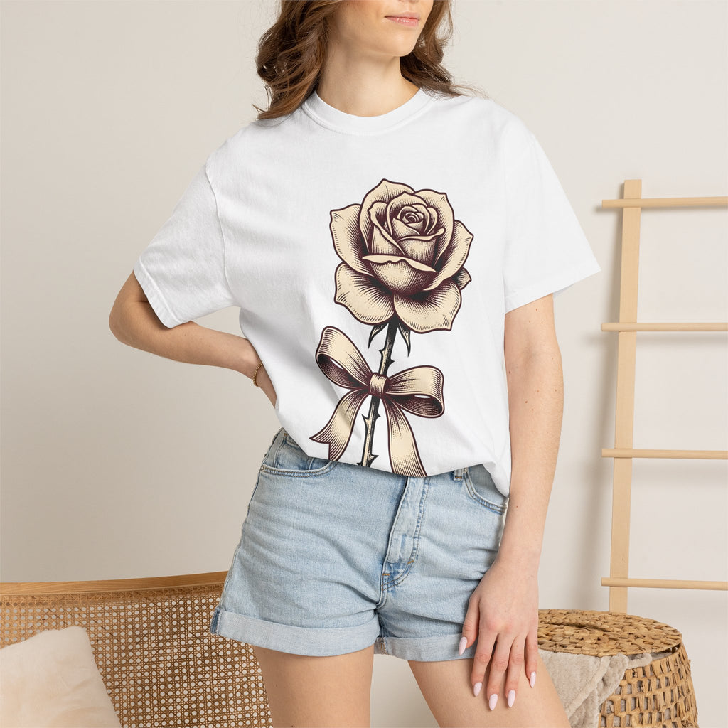 Rose Blossom Shirt Floral Nature Gift Women Antique Tee Flower T-Shirt Botanical Enthusiast Vintage Tshirt Wilderness Graphic Outline Tie