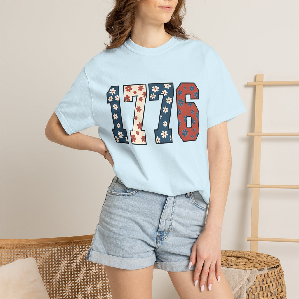 Flag Numbers Shirt America Beachwear Gift Women Botanical Tee Number Flags T-Shirt Patriot Fan Floral Tshirt Coastal Graphic Vintage