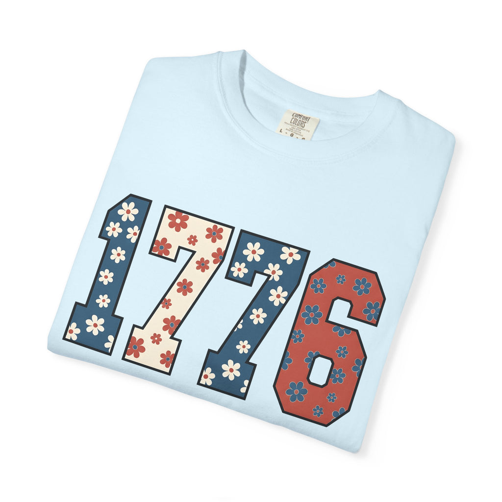 Flag Numbers Shirt America Beachwear Gift Women Botanical Tee Number Flags T-Shirt Patriot Fan Floral Tshirt Coastal Graphic Vintage