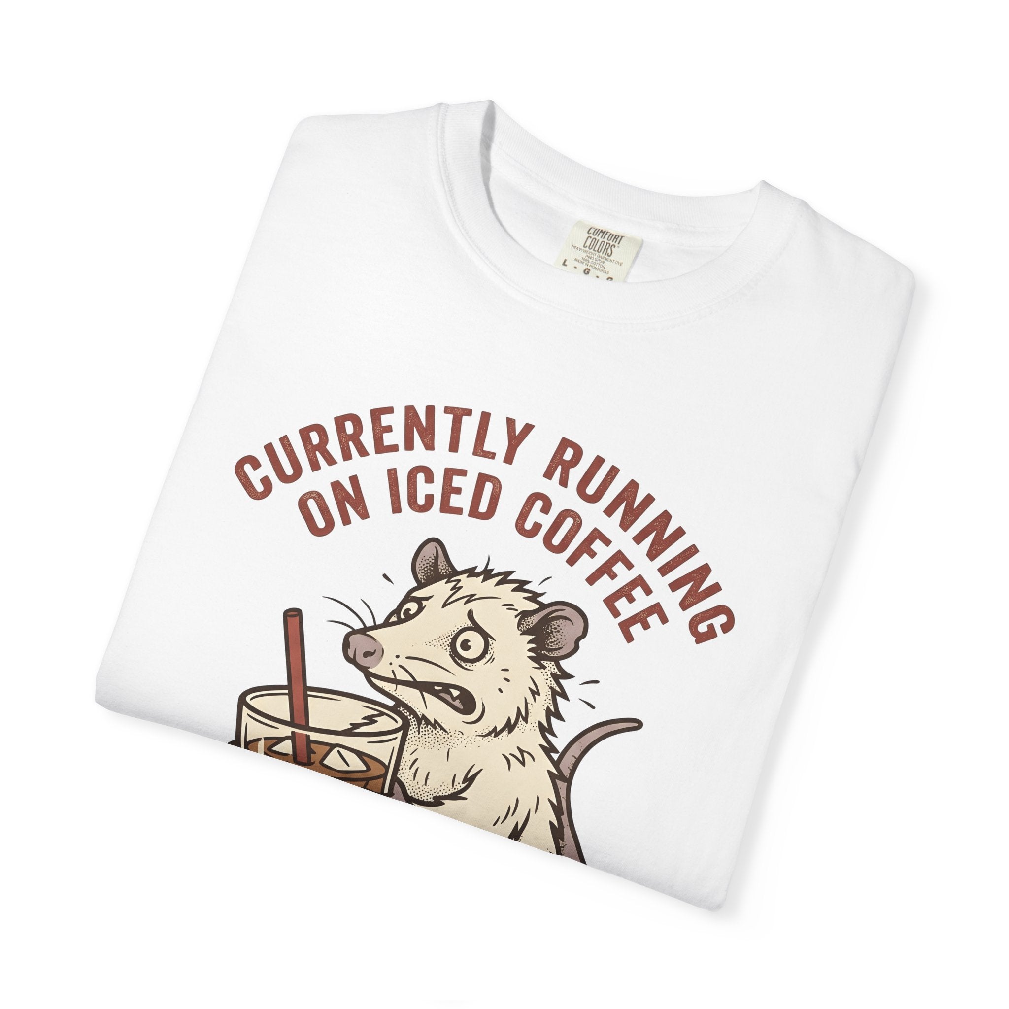 Possum Cold Coffee Shirt Coffee Fauna Gift Women Doodle Tee Opossum T-Shirt Coffee Fan Cartoons Tshirt Wildlife Graphic Sketch Ice Cubes