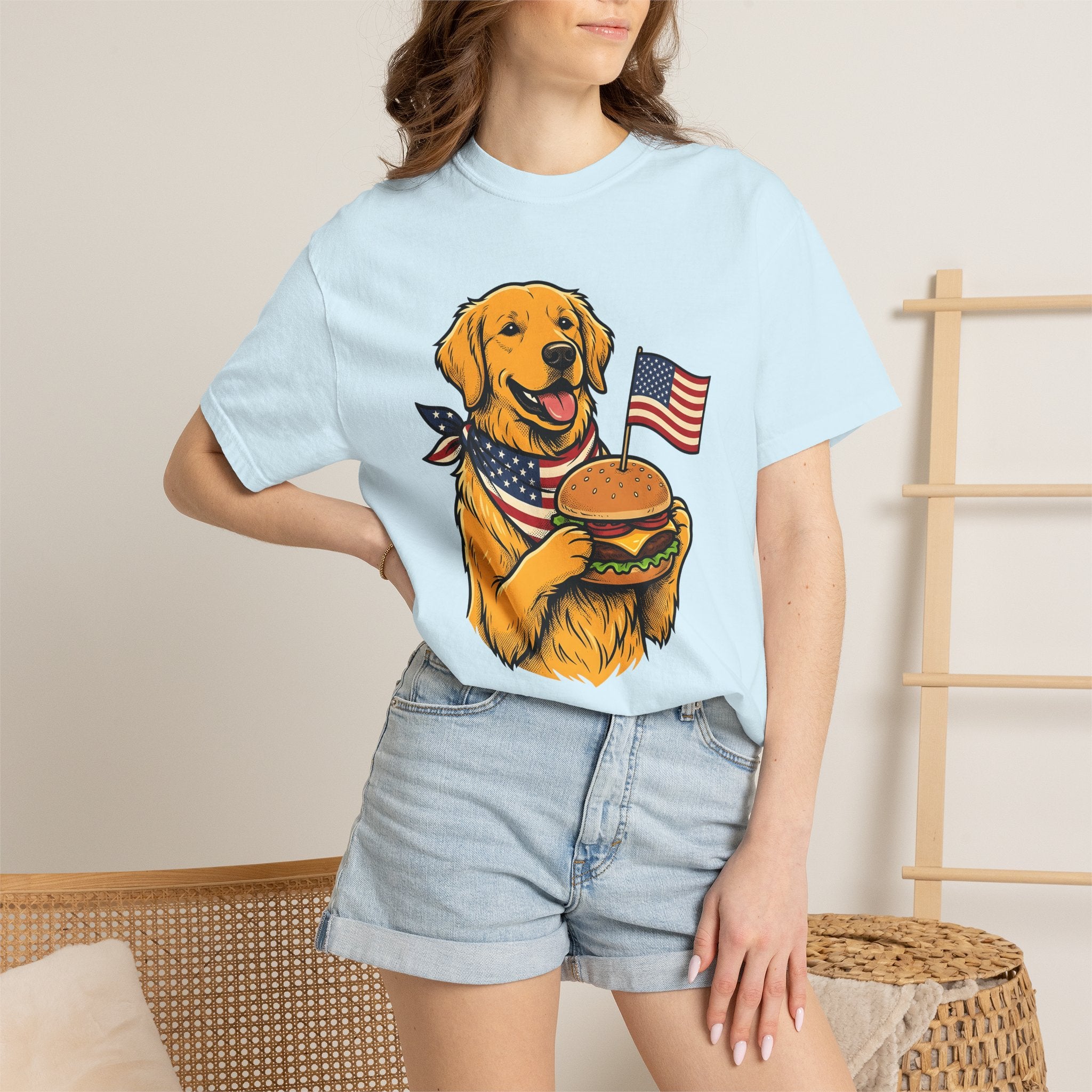 Golden Retriever Shirt America/4th Of July Animal Gift Women Comic Tee Retriever T-Shirt Patriot Fan Cartoon Tshirt Creature Graphic Hand