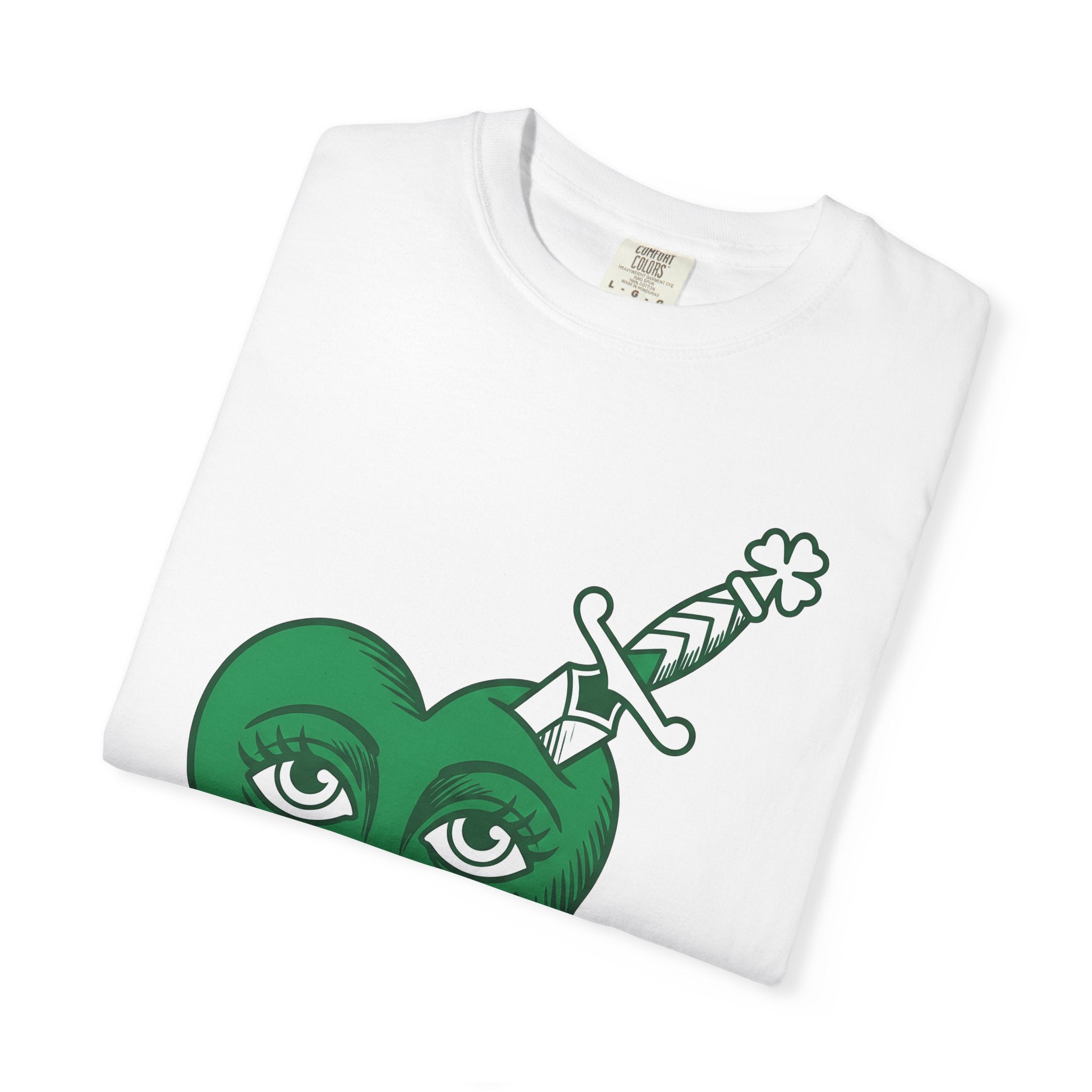 Green Heart Face Shirt St Patricks Day Love Gift Women Tattoo Tee Heart Face T-Shirt Shamrock Fan Tattooed Tshirt Romance Graphic Vintage