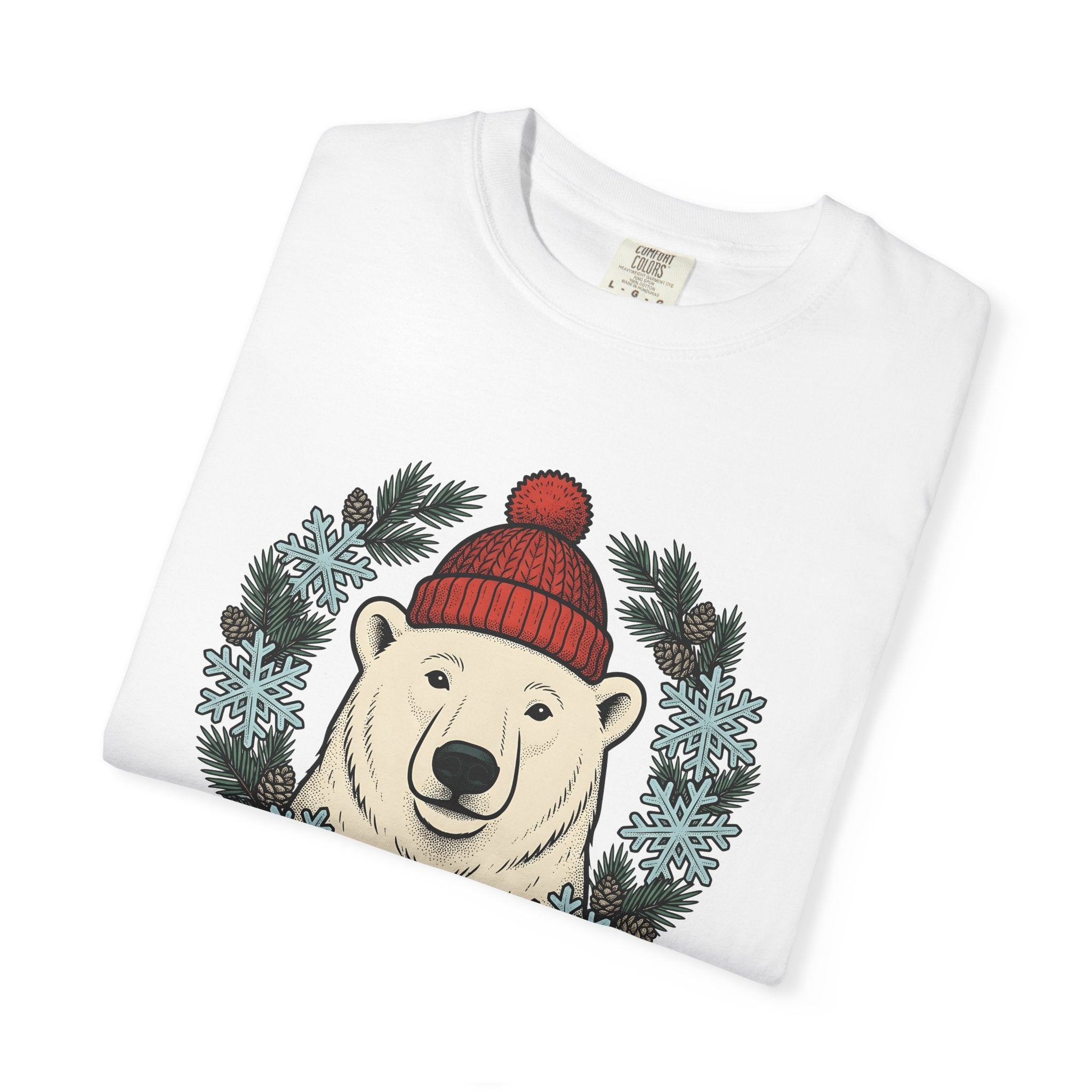 White Bear Shirt Christmas Wildlife Gift Women Sketch Tee Polar Bear T-Shirt Xmas Fan Arctic Animal Graphic Tshirt Retro Winter Flakes