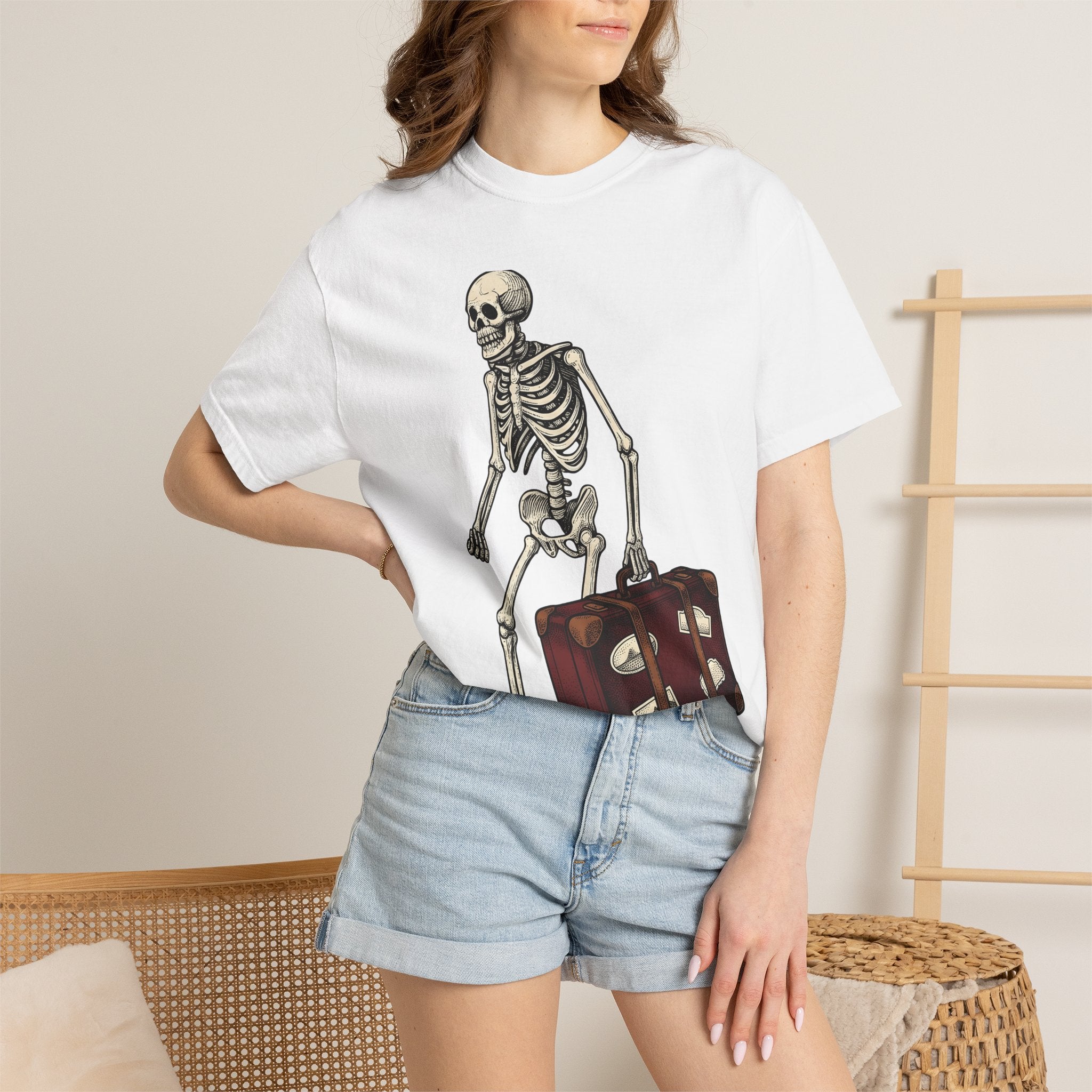 Skeleton Bag Shirt Gothic Comedy Gift Women Distressed Tee Backpack T-Shirt Emo Fan Grunge Tshirt Humor Graphic Line Art Suitcase Tshirt