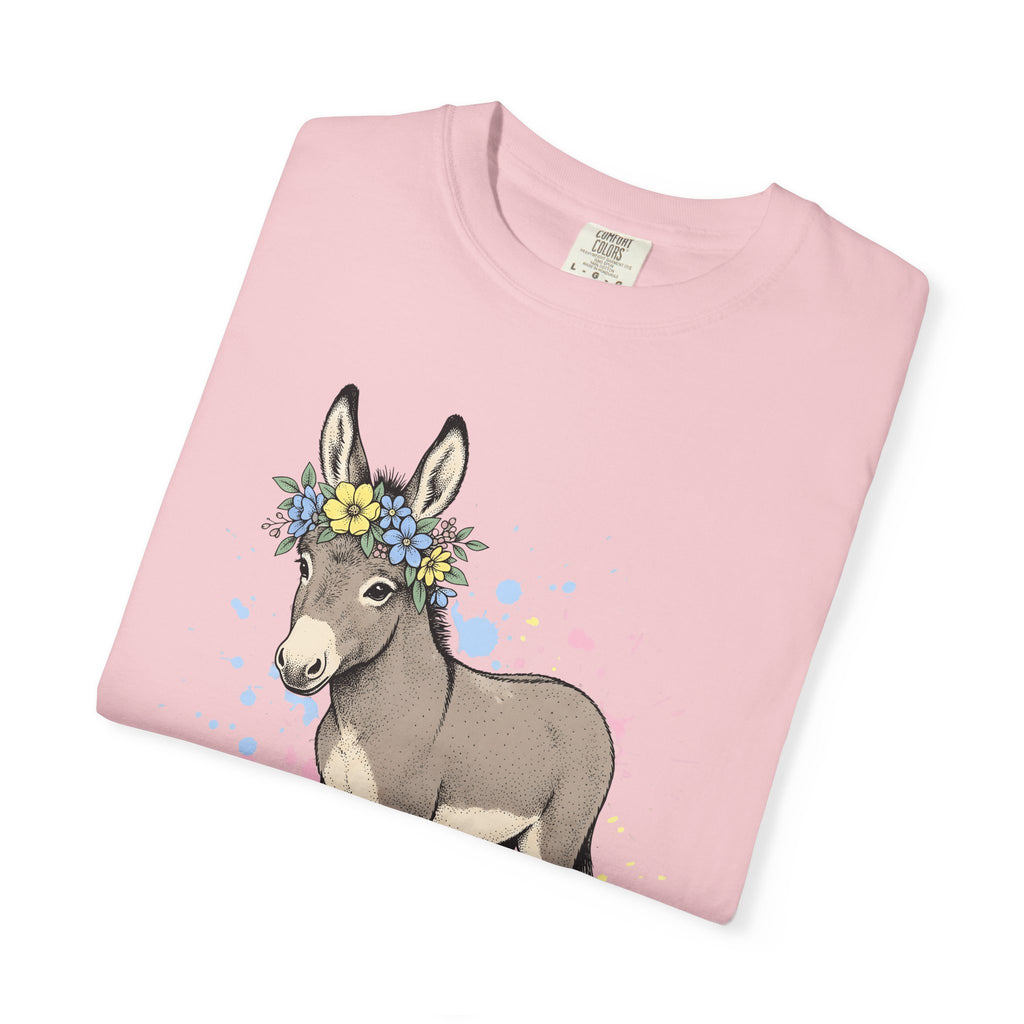 Donkey Bunny Shirt Easter Fauna Gift Women Line Art Tee Bunny T-Shirt Easter Fan Drawing Graphic Sketch Bloom Crown Tshirt