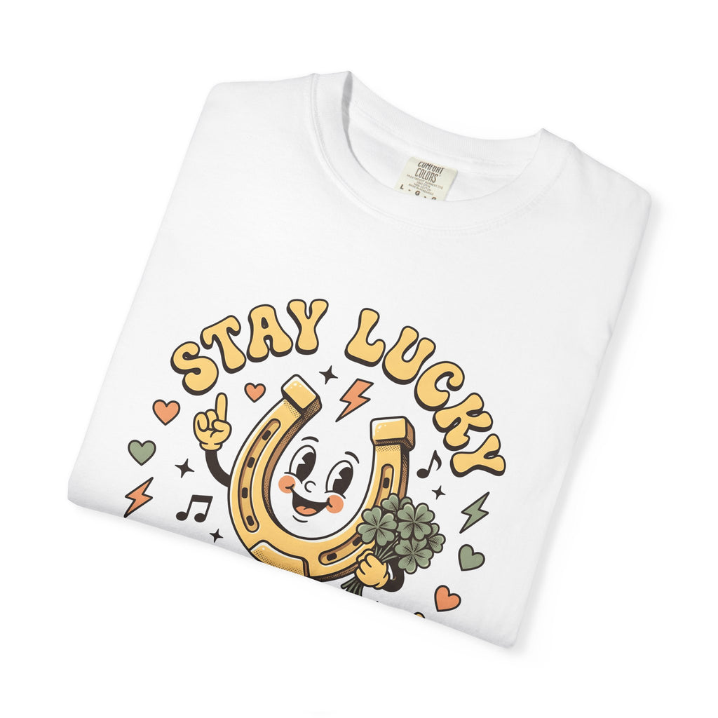 Horseshoe Shirt St. Patrick's Day Luck Gift Women Cartoon Tee Horseshoe T-Shirt Irish Fan Comic Tshirt Fortune Graphic Retro Shamrock Tshirt