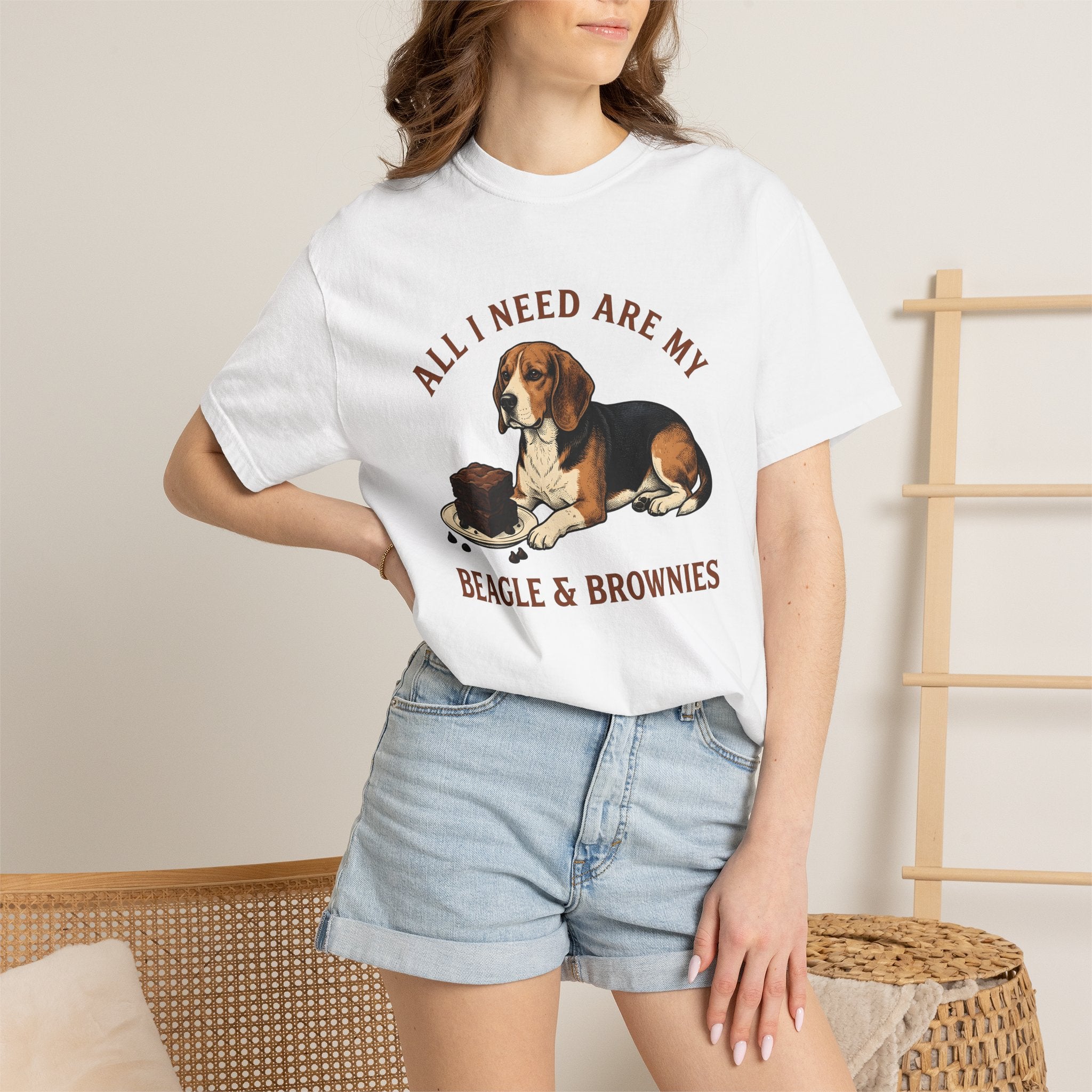 Beagle Dog Shirt Dog Dessert Gift Women Vintage Tee Hound T-Shirt Dog Fan Retro Tshirt Pastry Graphic Hand Drawn Brownies Tshirt