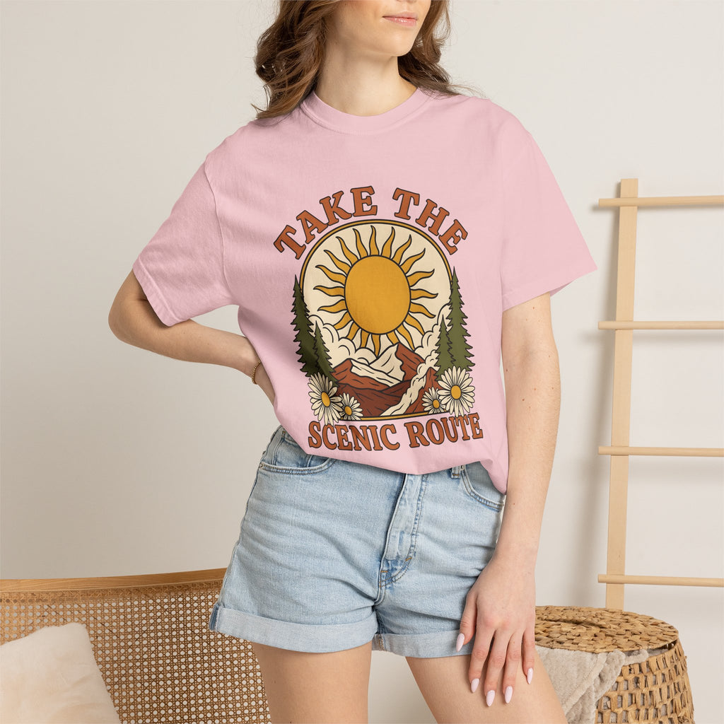 Sun Mountains Shirt Boho Nature Gift Women Boho Tee Mountain T-Shirt Hippie Fan Bohemian Tshirt Environmental Graphic Retro Wildflowers