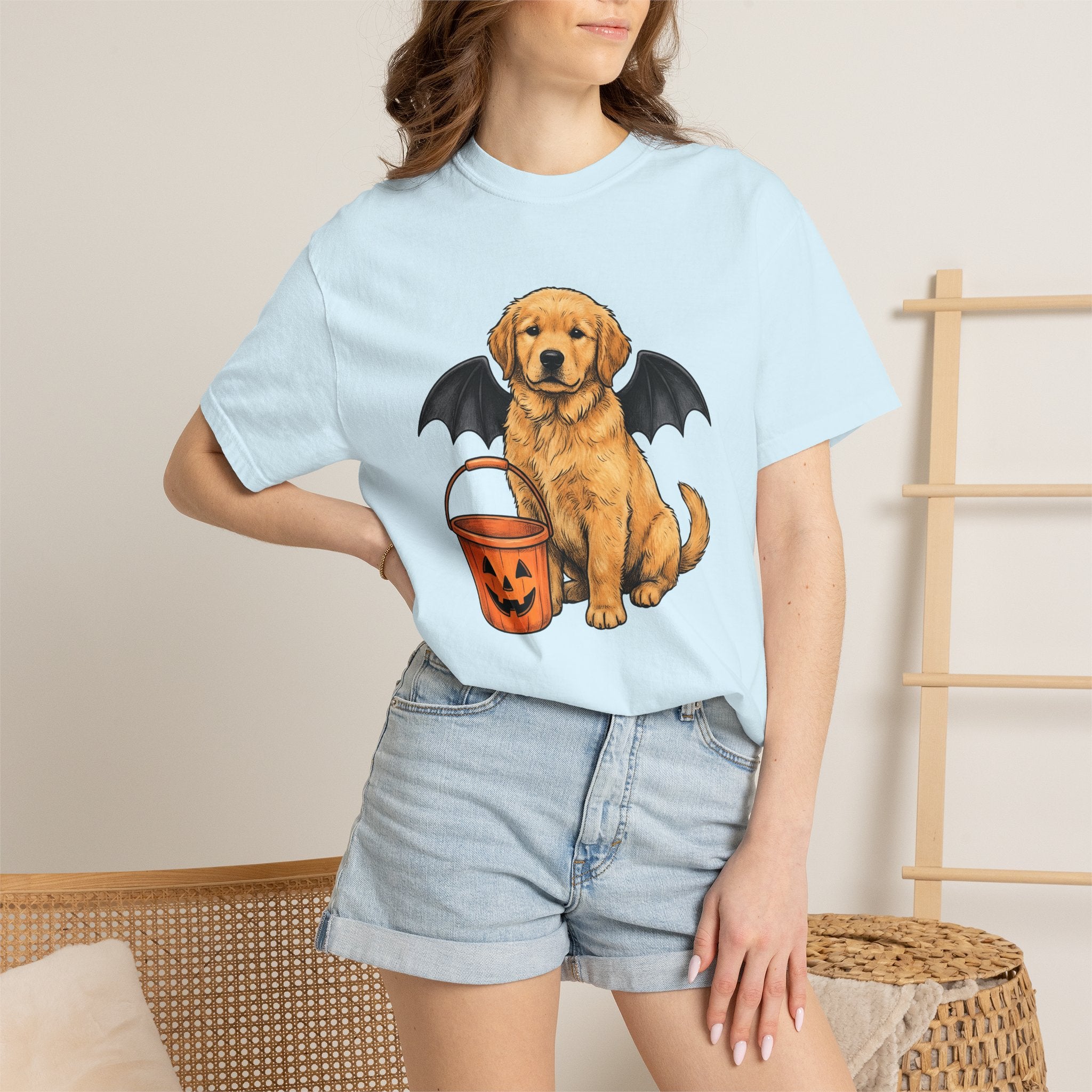 Golden Retriever Puppy Shirt Dog October Gift Women Cartoon Tee Puppy T-Shirt Dog Fan Pup Cartoon Tshirt Autumn Graphic Line Art Jack O