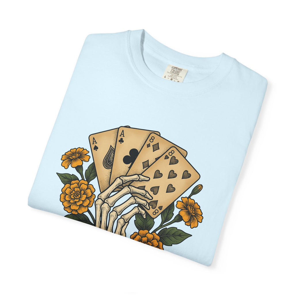 Bony Hand Playing Cards Shirt Boho Chic Occult Gift Women Line Art Tee Poker Hand T-Shirt Bohemian Fan Illustrative Tshirt Mystical Graphic