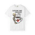 Skeleton Coffee Cup Shirt Nurses Coffee Gift Women Cartoon Tee Coffee Mug T-Shirt Nurse Enthusiast Comic Tshirt Caffeine Graphic Retro