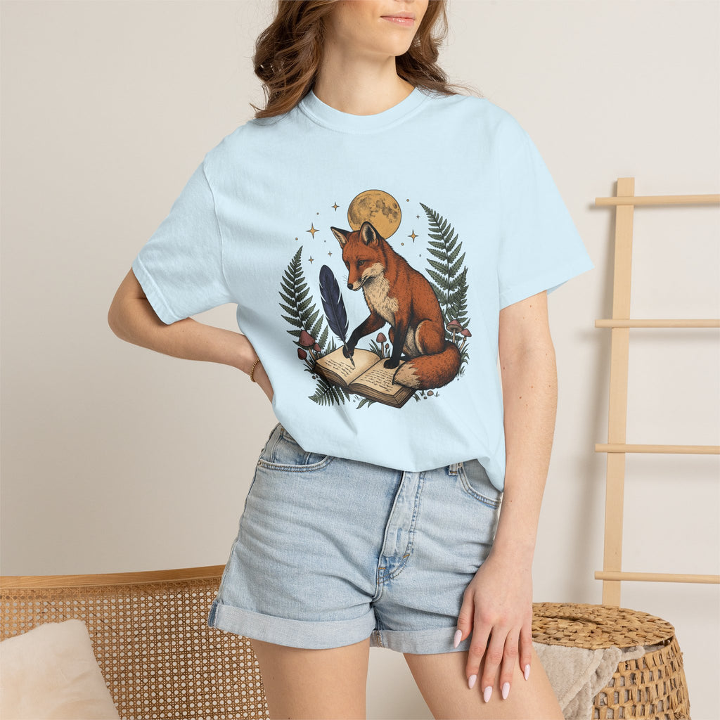 Fox Writing Diary Shirt Boho Chic Wildlife Gift Women Tribal Tee Fox T-Shirt Bohemian Fan Primitive Tshirt Animal Graphic Classic Moonlight