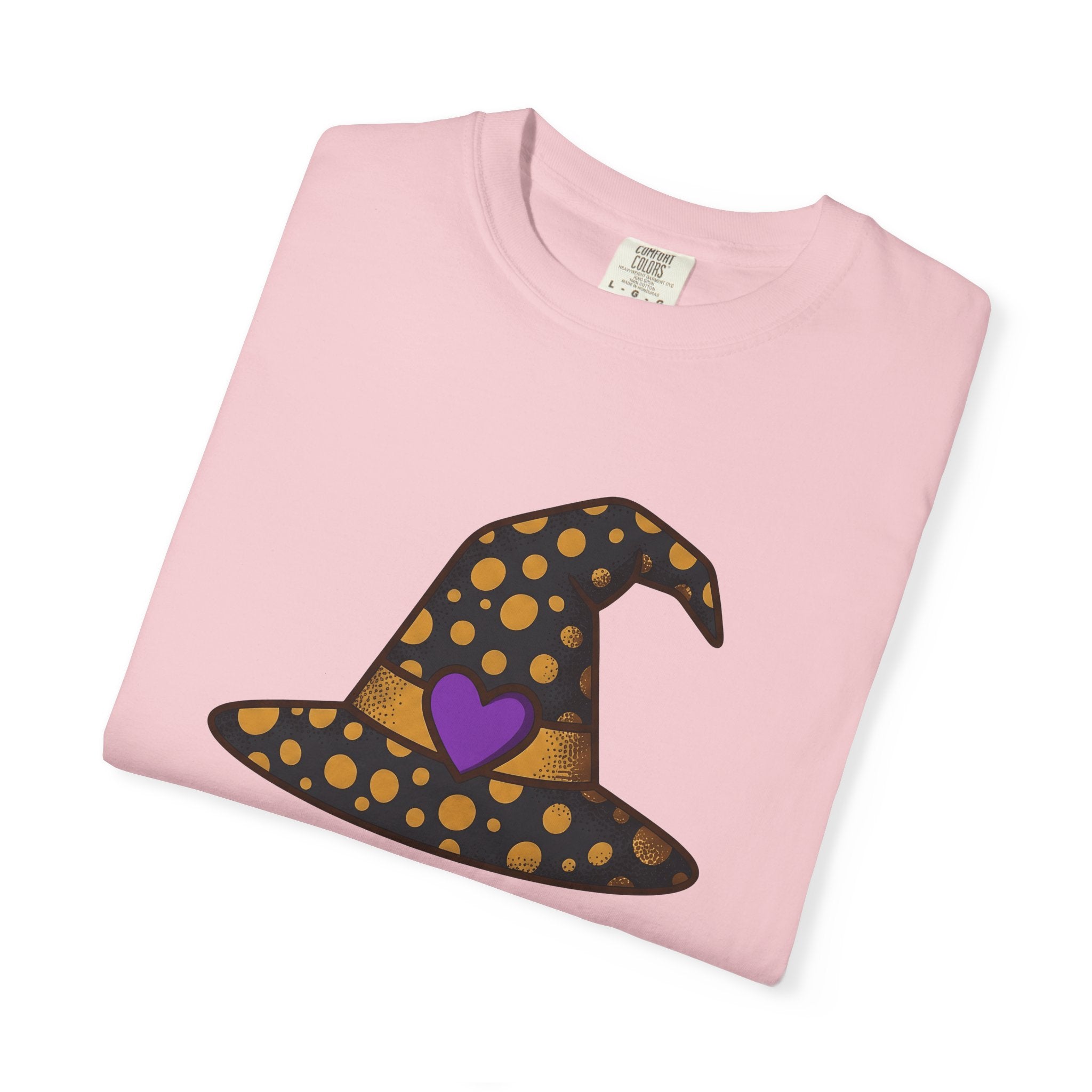 Witch Hat Shirt Halloween Enchantment Gift Women Playful Tee Pointy Hat T-Shirt Spooky Fan Whimsical Tshirt Magical Graphic Storybook Heart