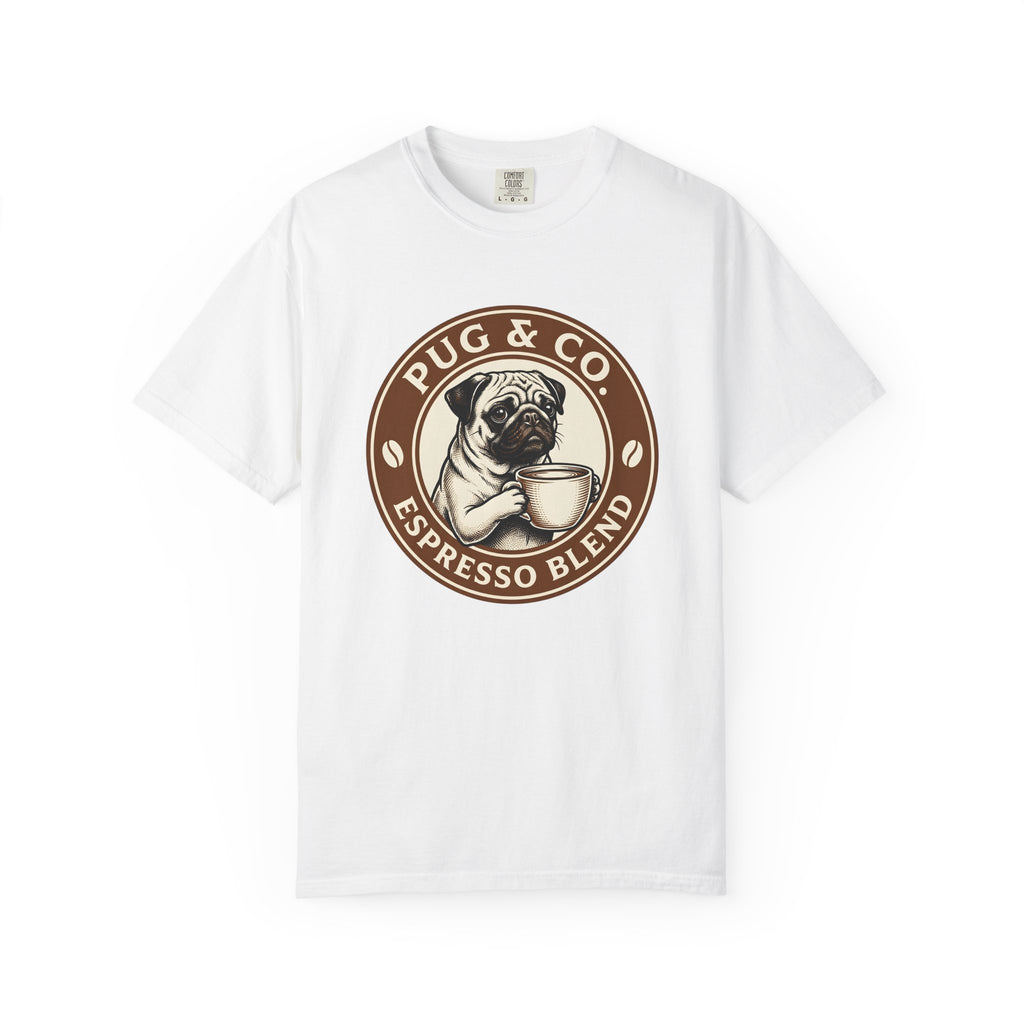 Pug Coffee Cup Shirt Coffee Dog Gift Women Vintage Tee Coffee Mug T-Shirt Coffee Fan Retro Tshirt Canine Graphic Hand Drawn Coffee Beans