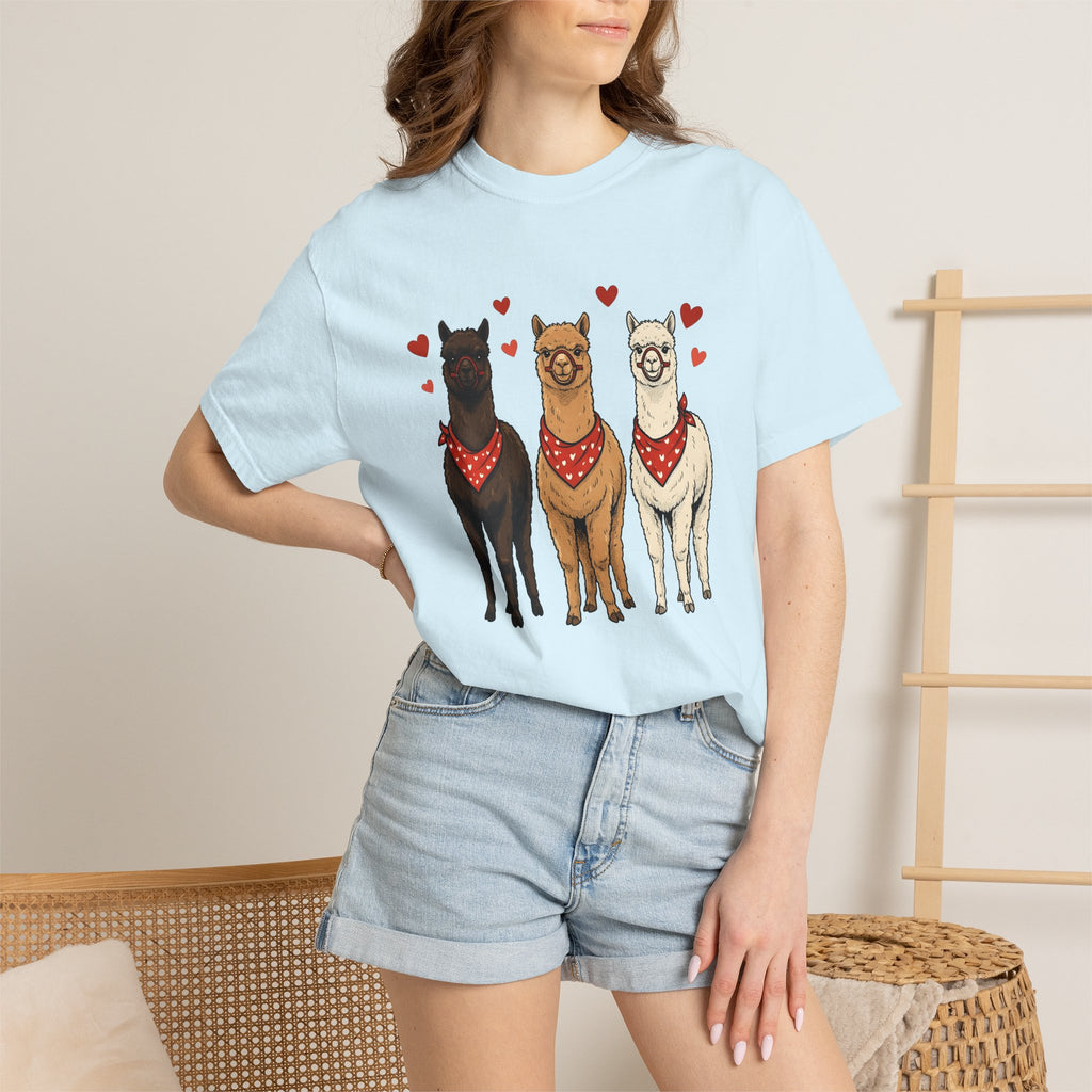 Llama Trio Shirt St. Valentine's Day Animal Gift Women Hand Drawn Tee Alpaca T-Shirt Valentine Fan Illustrated Tshirt Creature Graphic