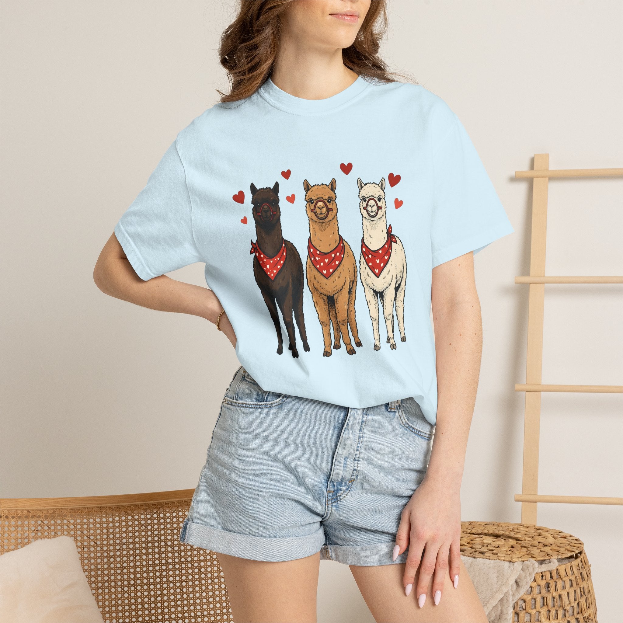 Llama Trio Shirt St. Valentine's Day Animal Gift Women Hand Drawn Tee Alpaca T-Shirt Valentine Fan Illustrated Tshirt Creature Graphic