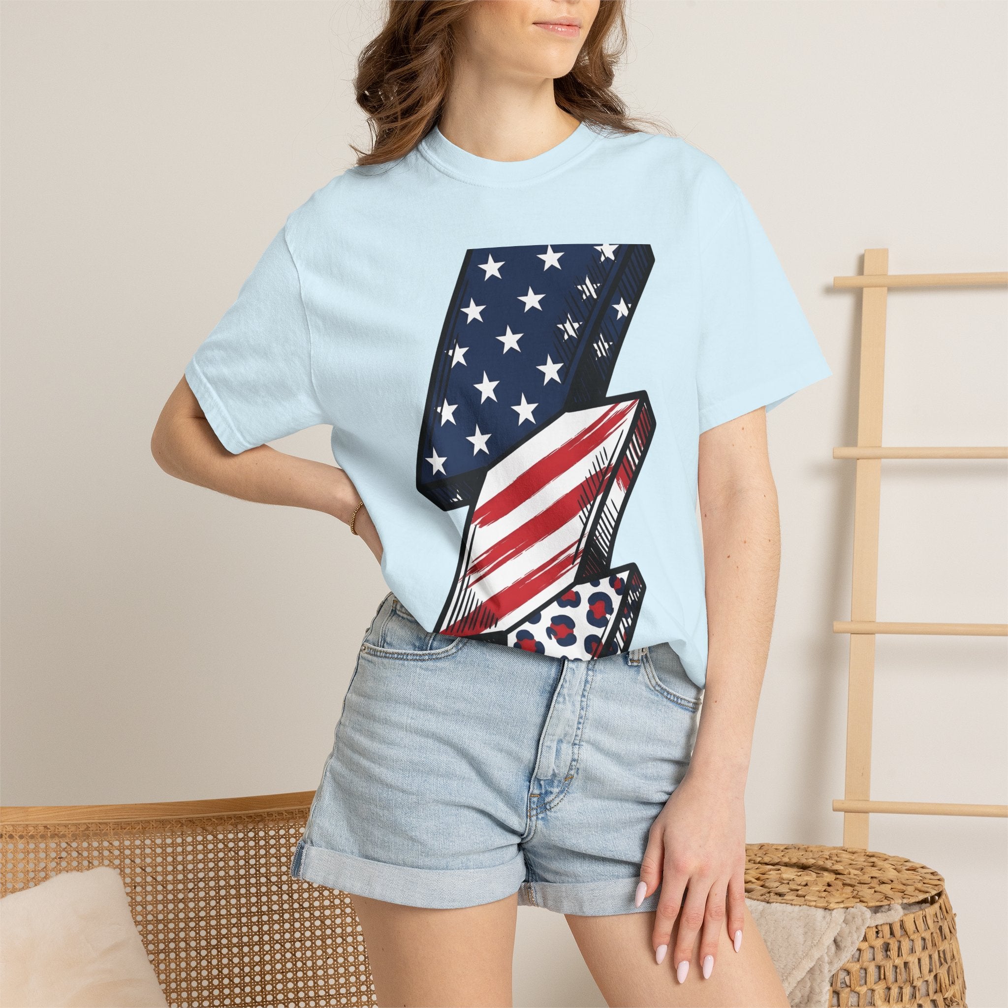 American Lightning Bolt Shirt 4th Of July Independence Gift Women Digital Art Tee Lightning T-Shirt Patriot Fan Graphic Tshirt Freedom