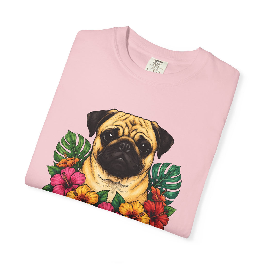 Pug Shirt Dog Botanicals Gift Women Sketch Tee Mops T-Shirt Dog Fan Drawing Graphic Retro Tropical Flowers Tshirt