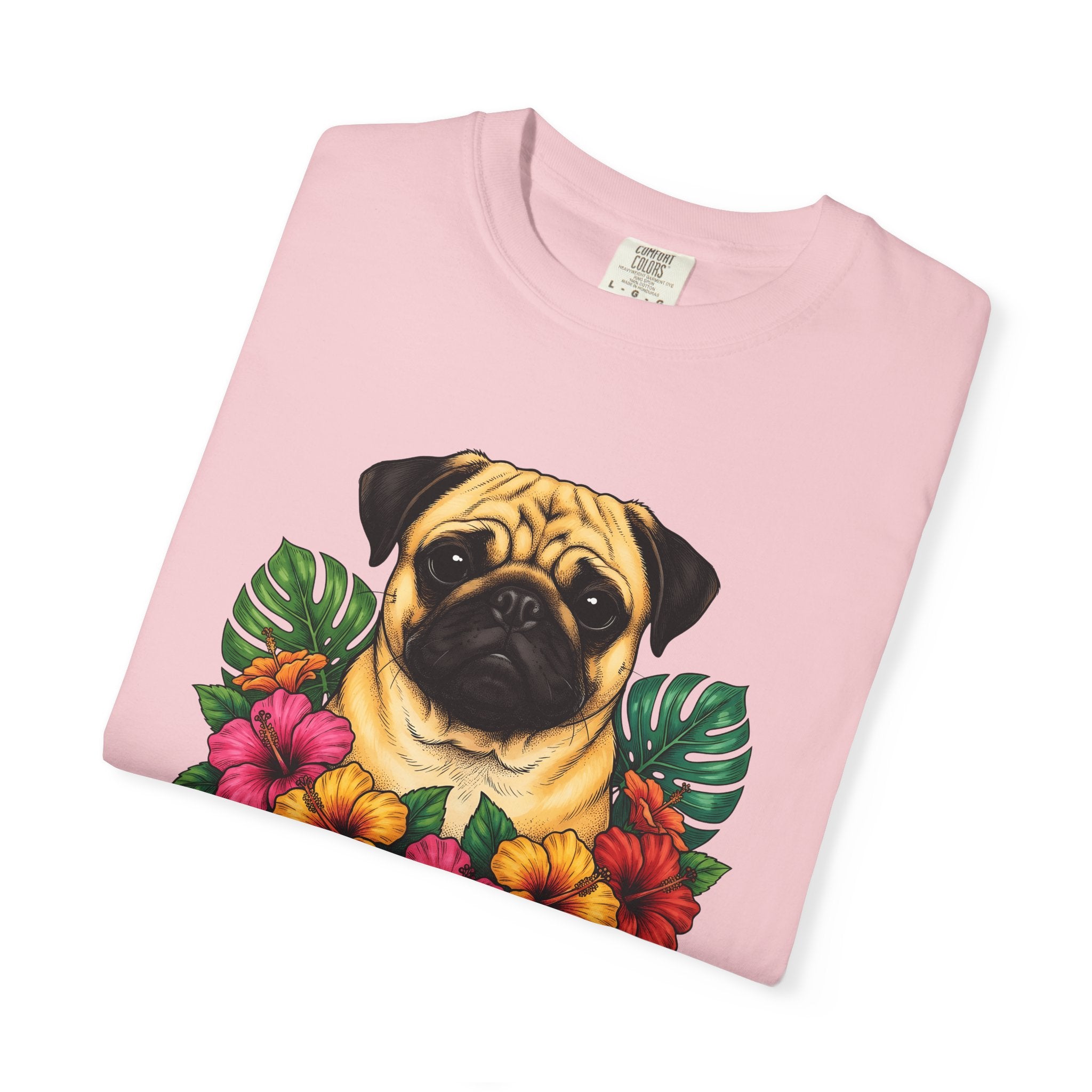 Pug Shirt Dog Botanicals Gift Women Sketch Tee Mops T-Shirt Dog Fan Drawing Graphic Retro Tropical Flowers Tshirt