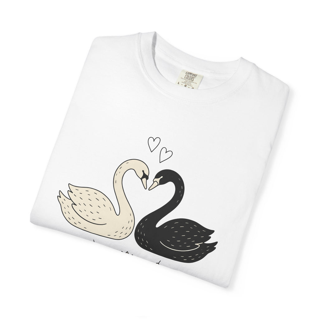 Swan Couple Shirt Animals & Flowers Romance Gift Women Doodle Tee Ducks T-Shirt Wildlife Fan Hand Drawn Tshirt Love Graphic Minimalist Lotus